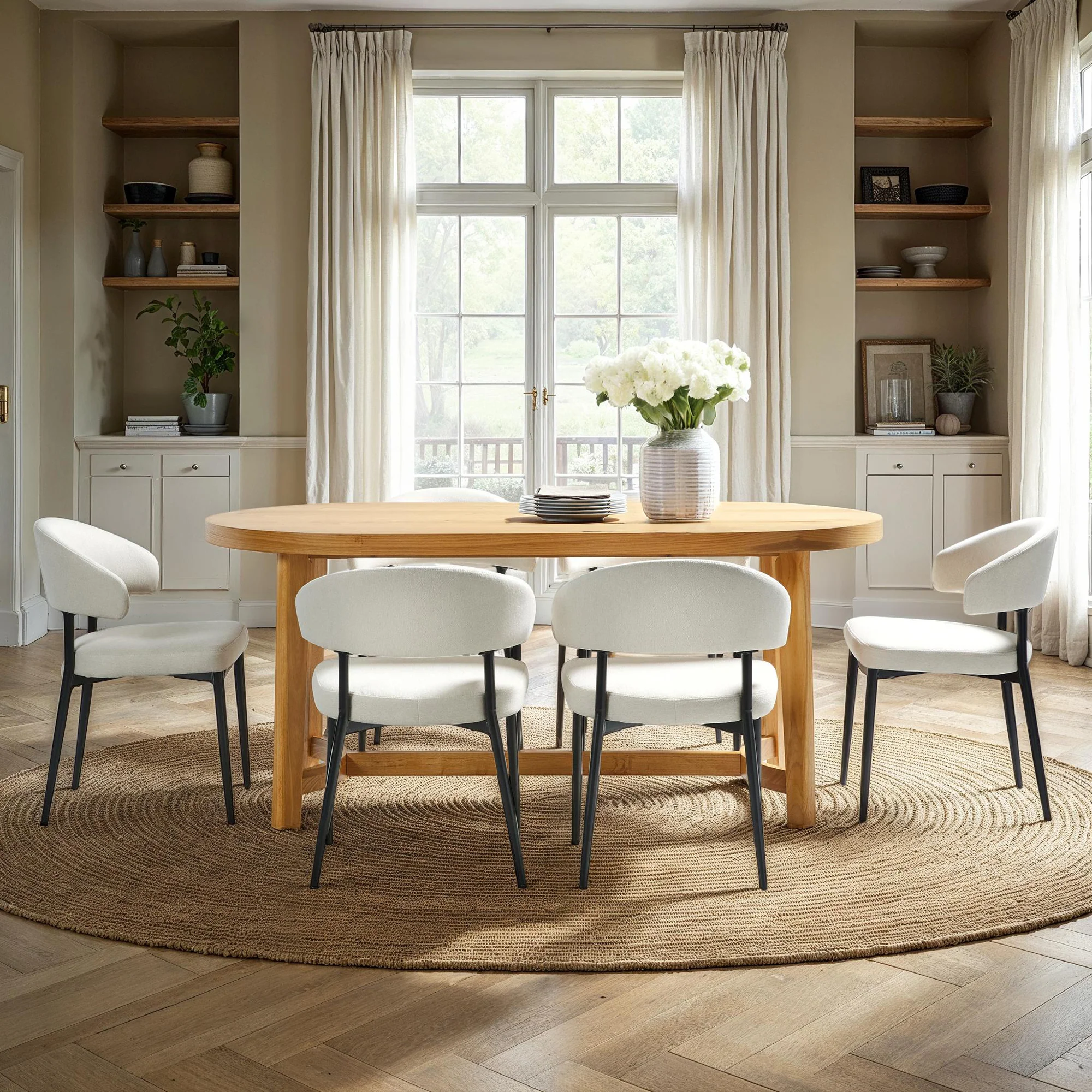 Nash Modern Farmhouse Rustic Solid Oak Wood Oval Dining Table
