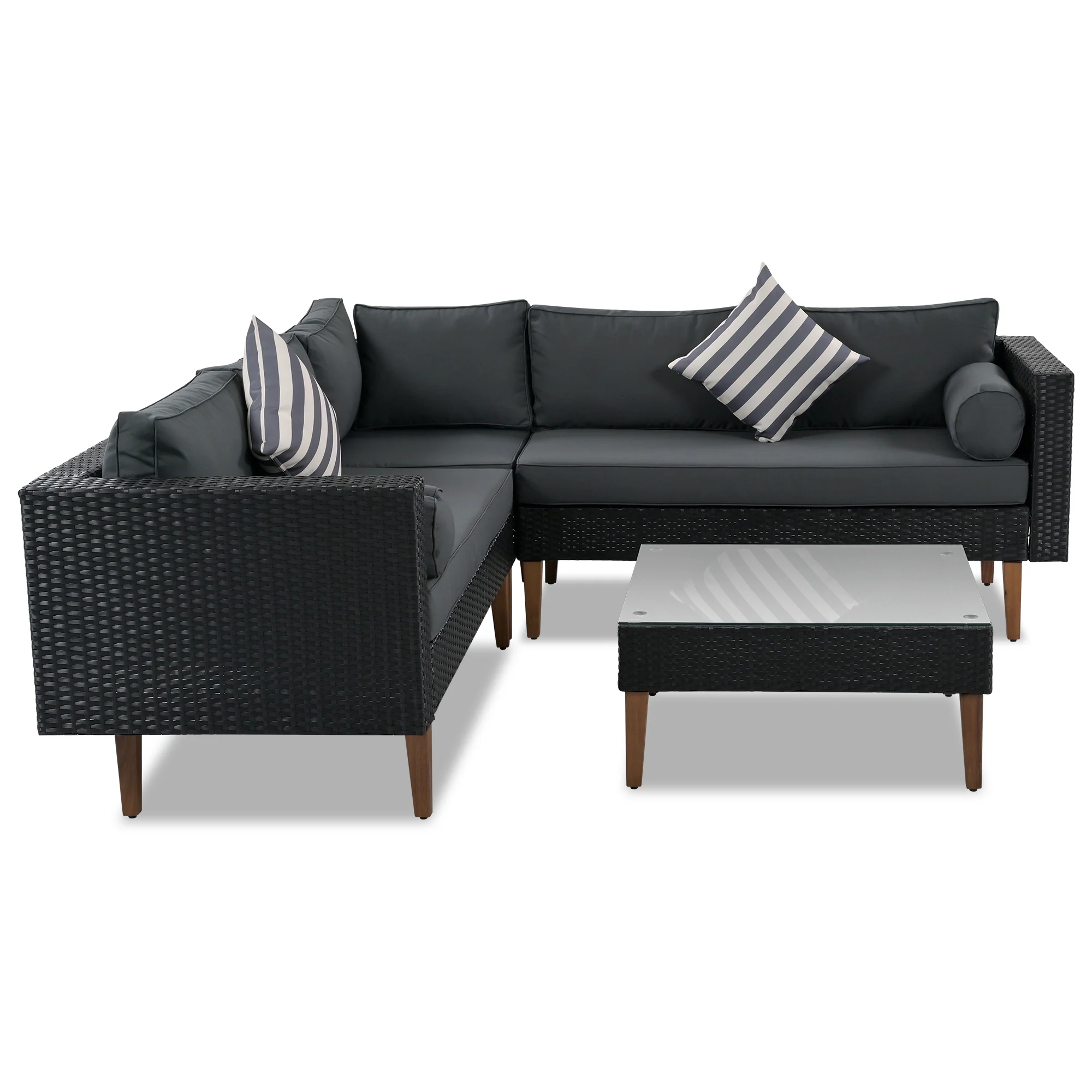 Walker Edison | Black 4-pieces Outdoor Wicker Sofa Set