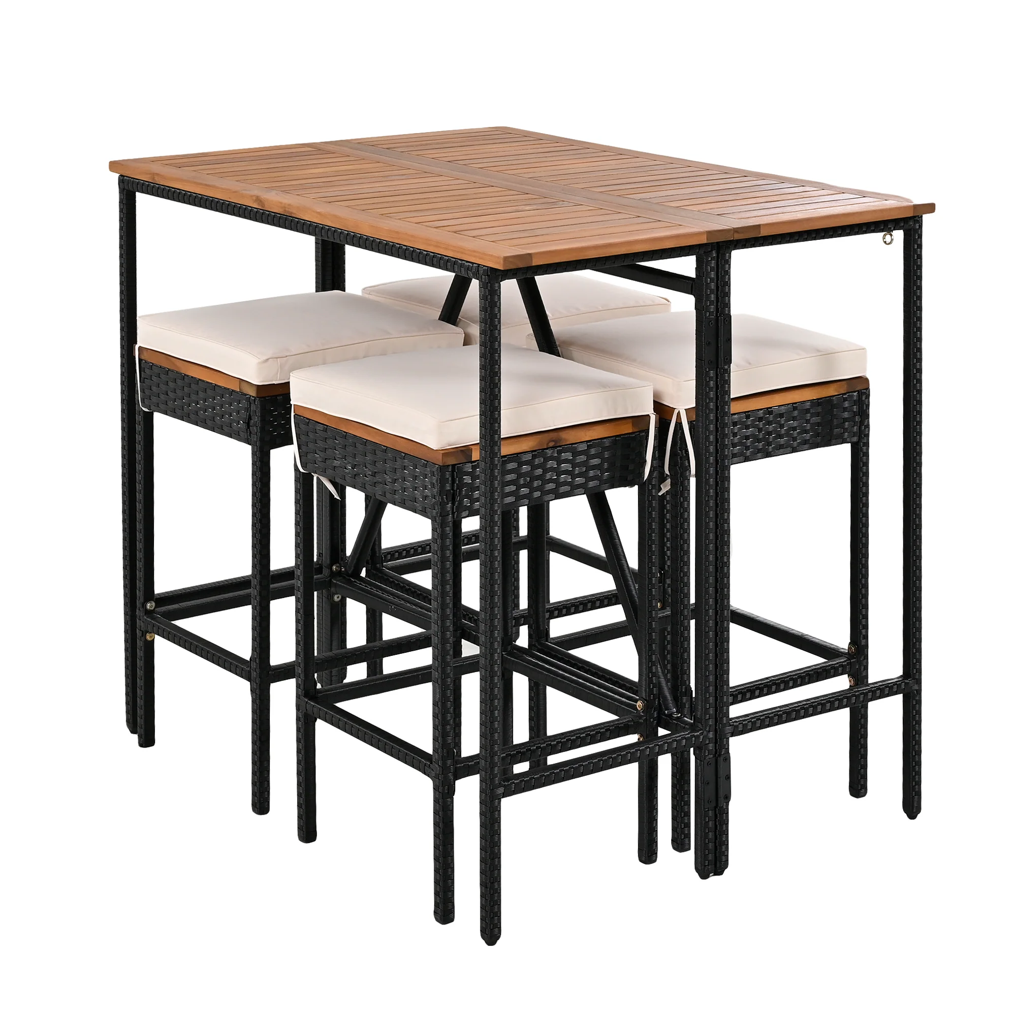 Walker Edison | Outdoor 5-Piece Acacia Wood Bar Height Table And Stool Set