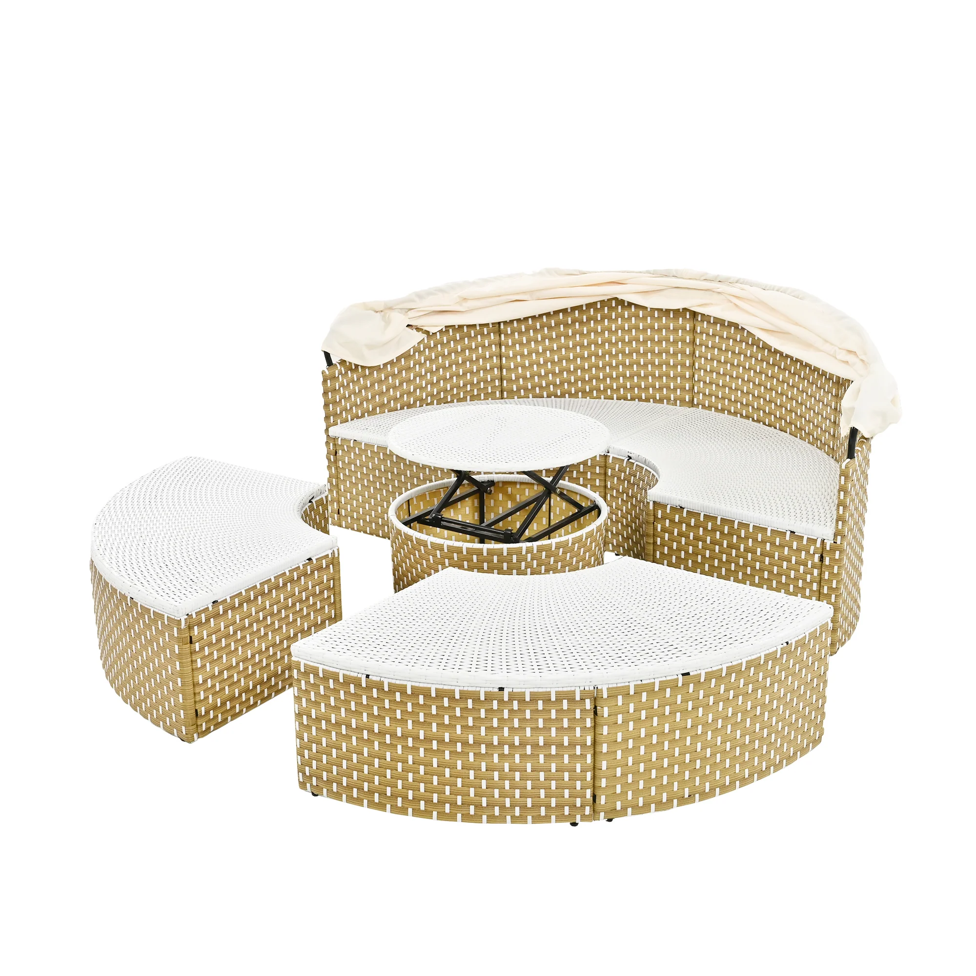 Walker Edison | Outdoor Round Modular Sunbed Sofa Set