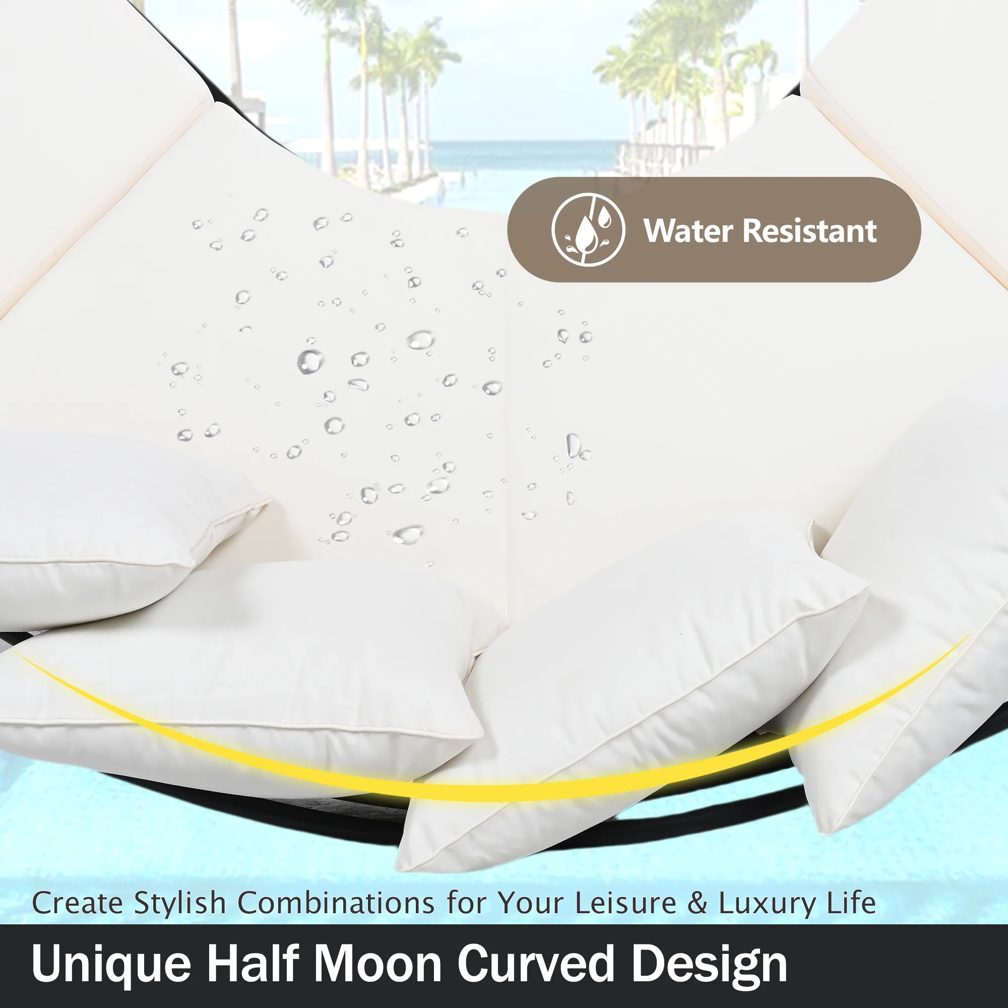 Walker Edison | Modern Half-Moon Curved Outdoor Patio Sofa Set with Coffee Table