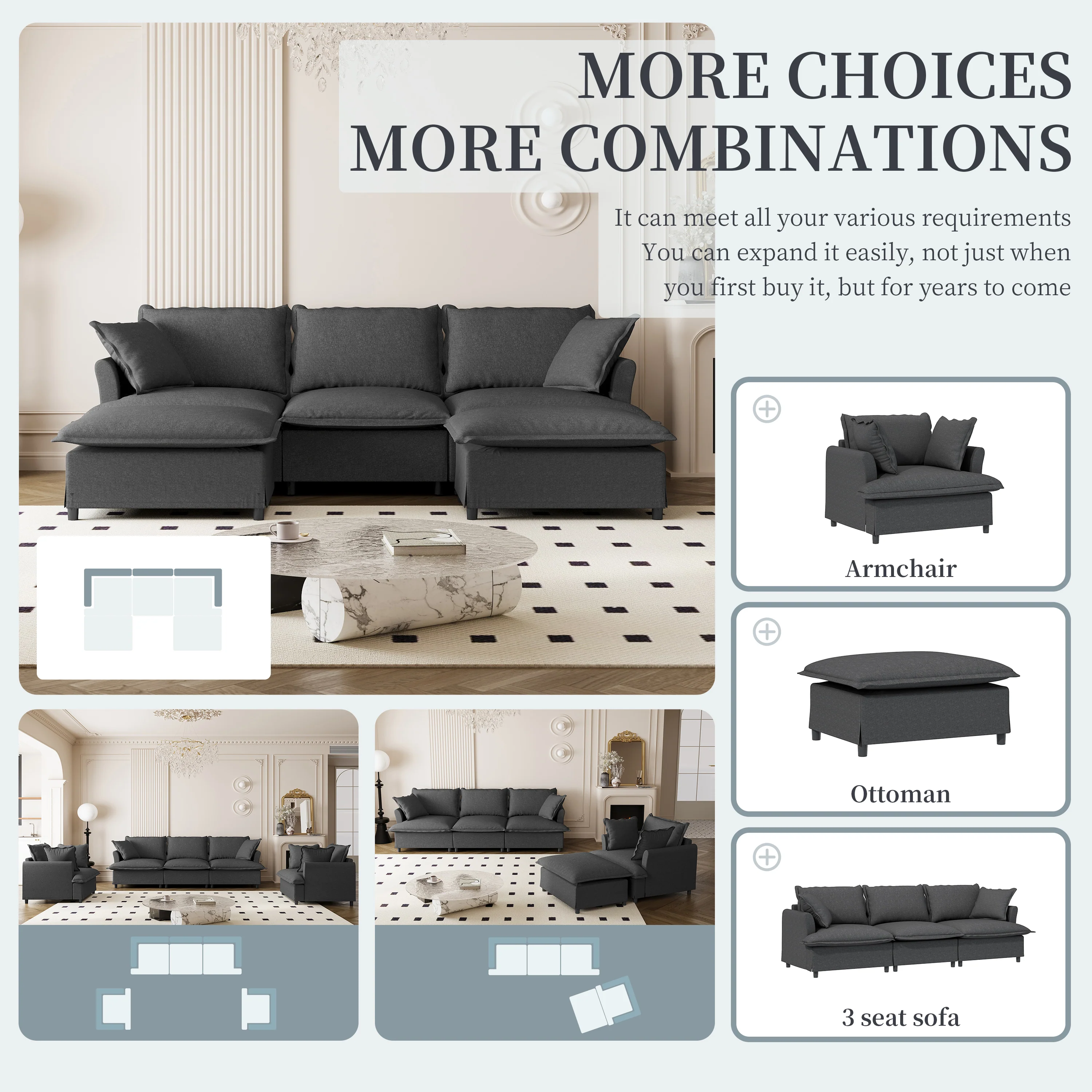 Walker Edison | Modern Cloud Sleeper Sectional Sofa with Ottoman