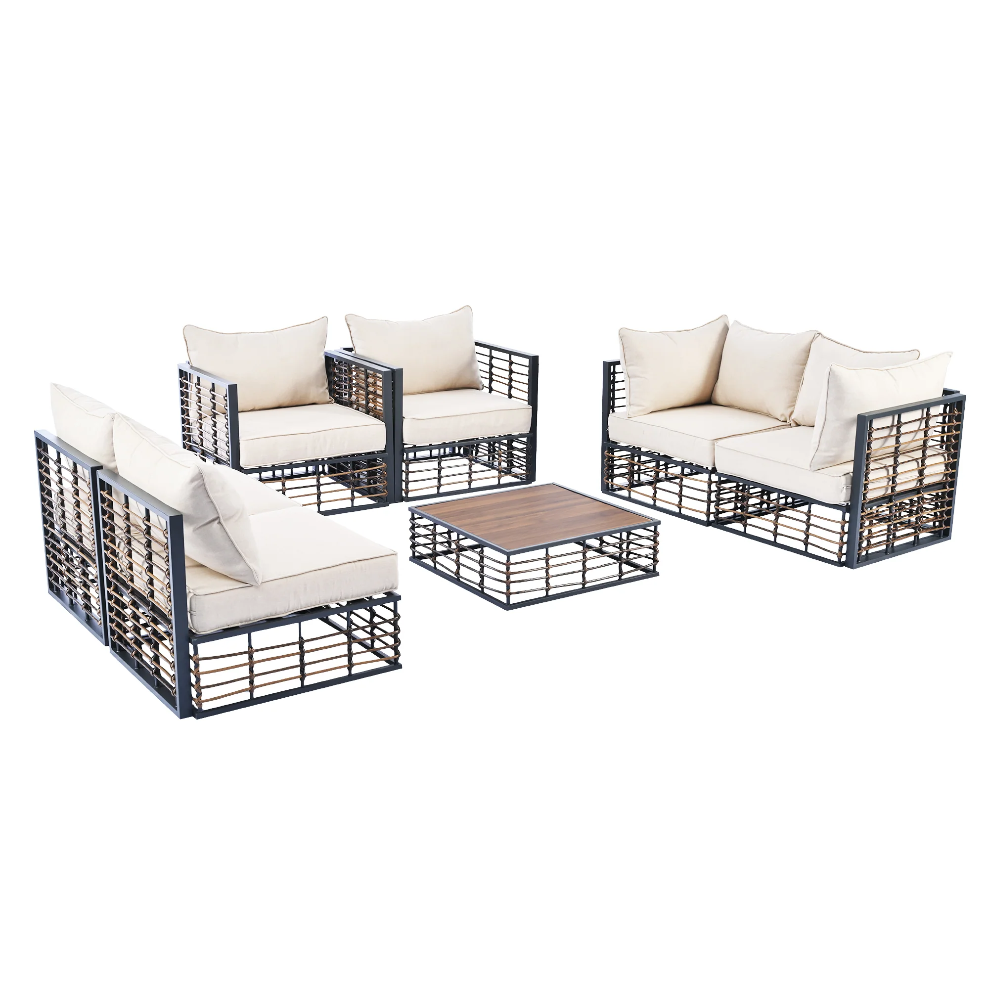 Walker Edison | Modern Minimalist 7-Piece Metal Outdoor Patio Sectional Sofa Set