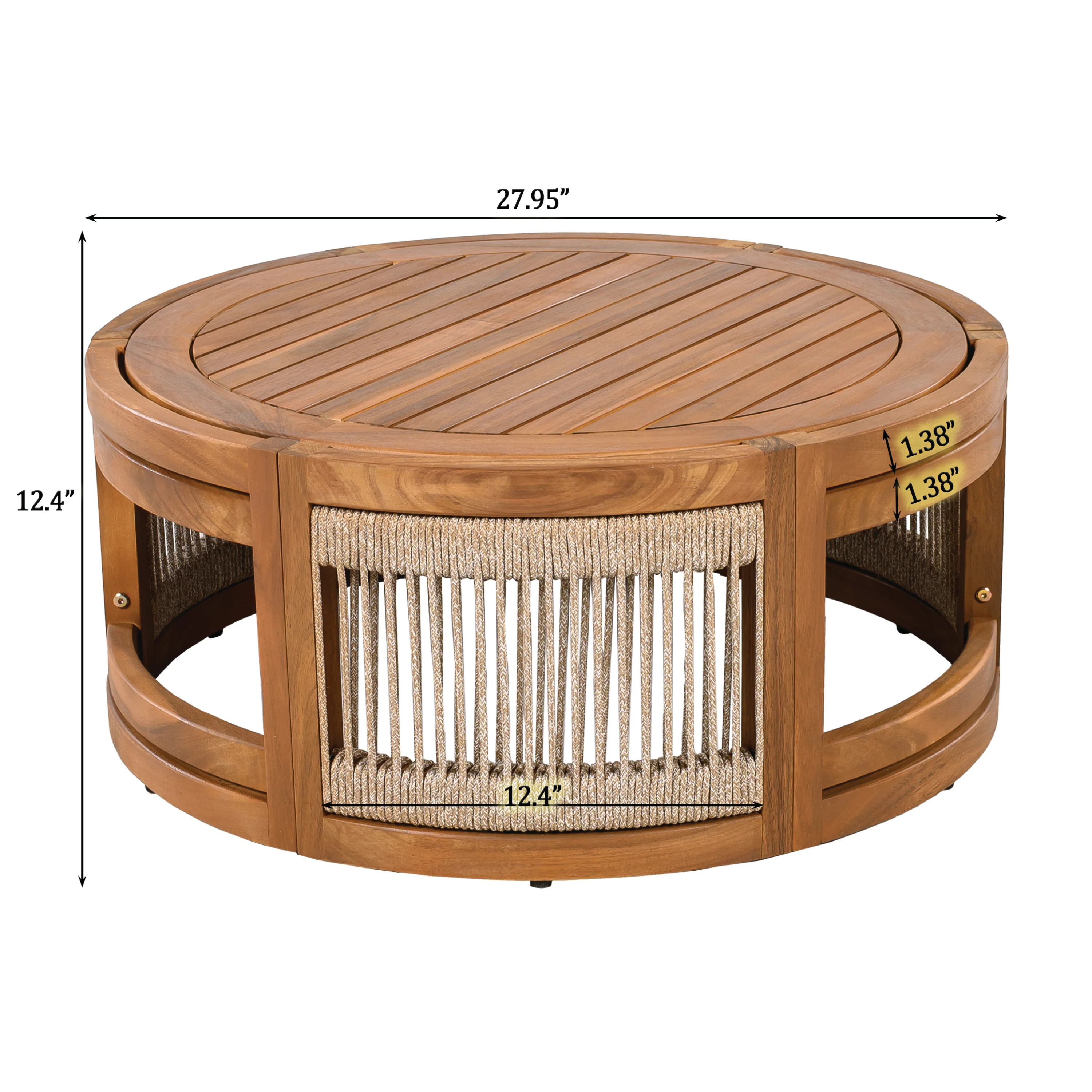 Walker Edison | Handwoven Rope Accent Boho Acacia Wood Outdoor Coffee Table
