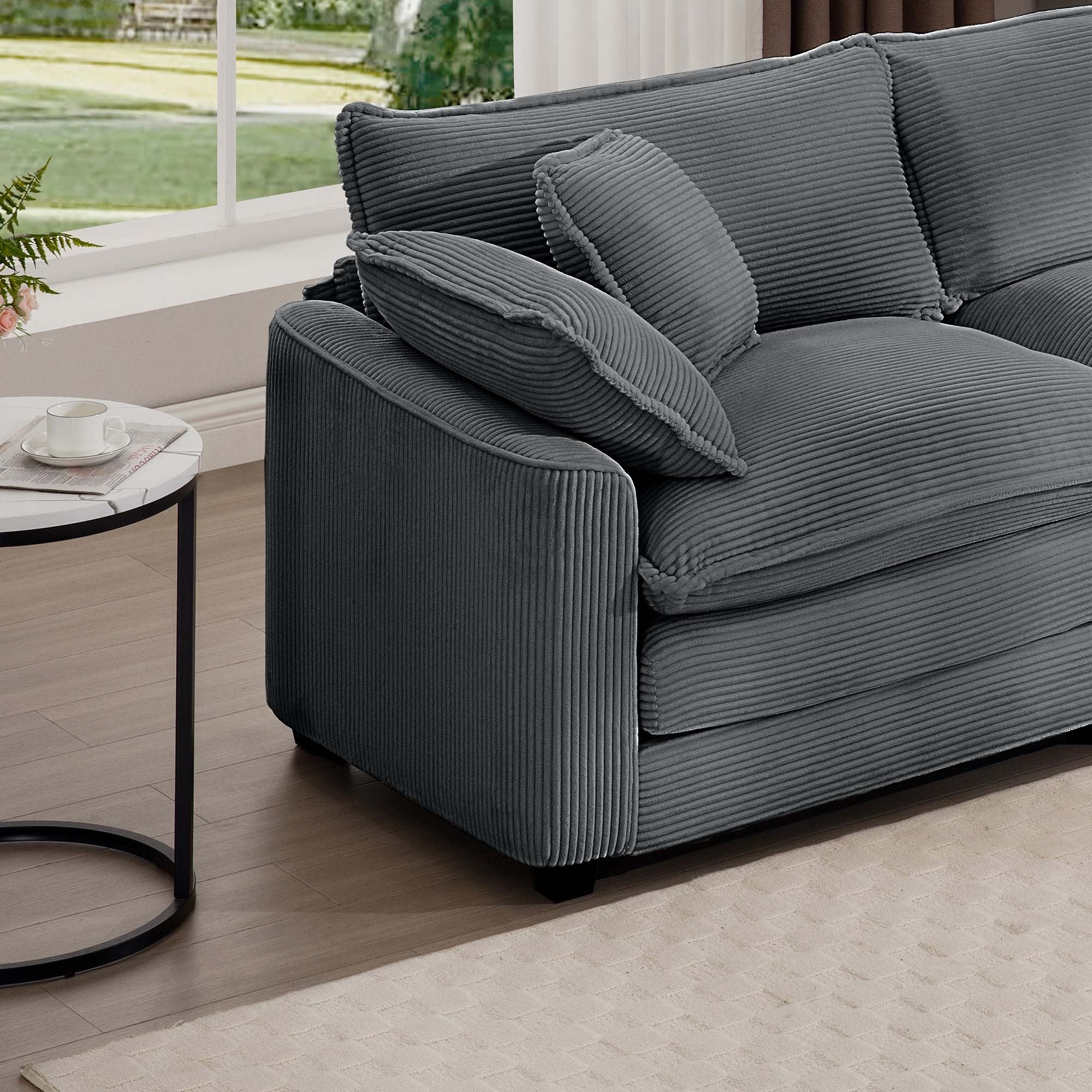 Walker Edison | Corduroy Cloud Plush Sectional Sofa with Ottoman