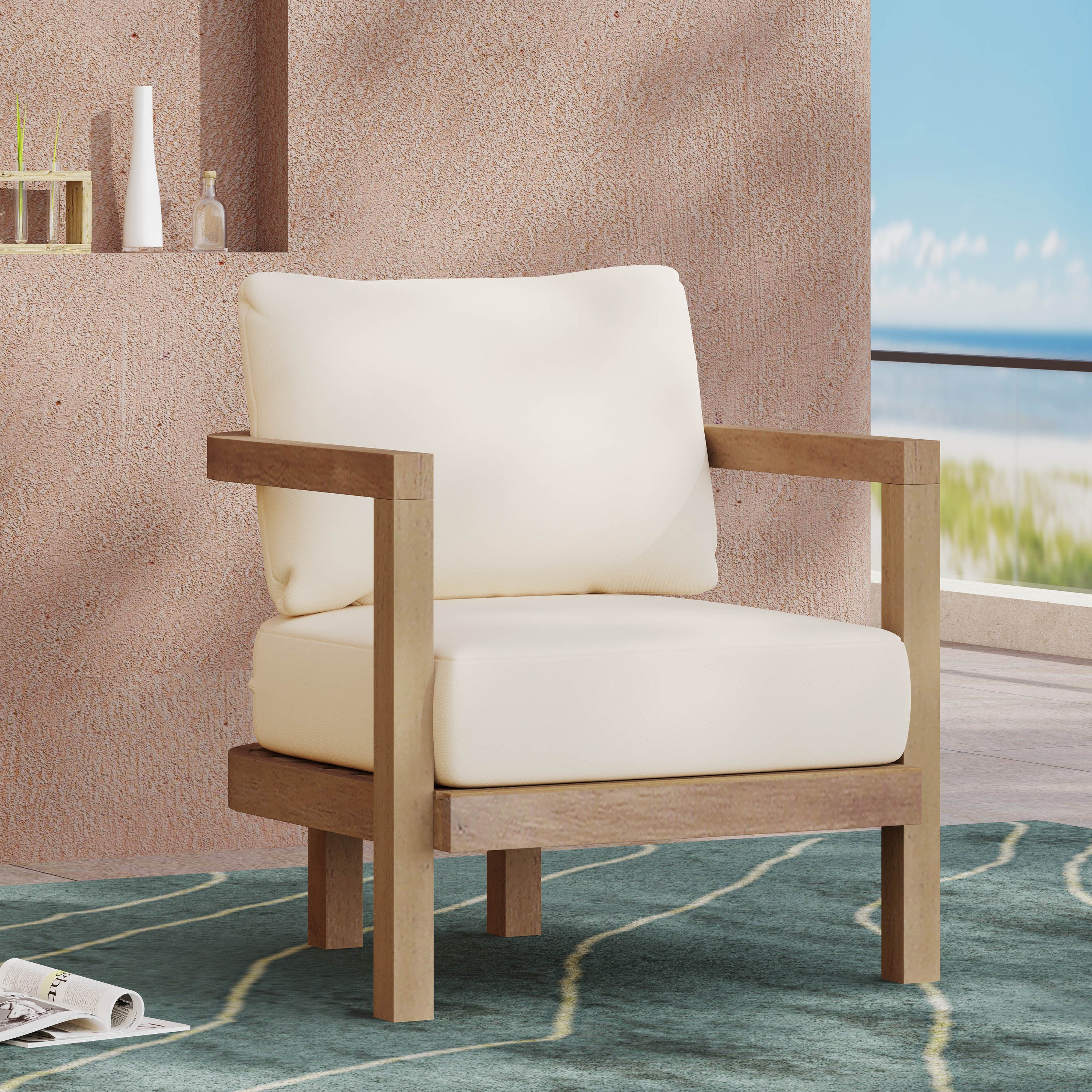 Walker Edison | Modern Outdoor Acacia Wood Patio Club Chair