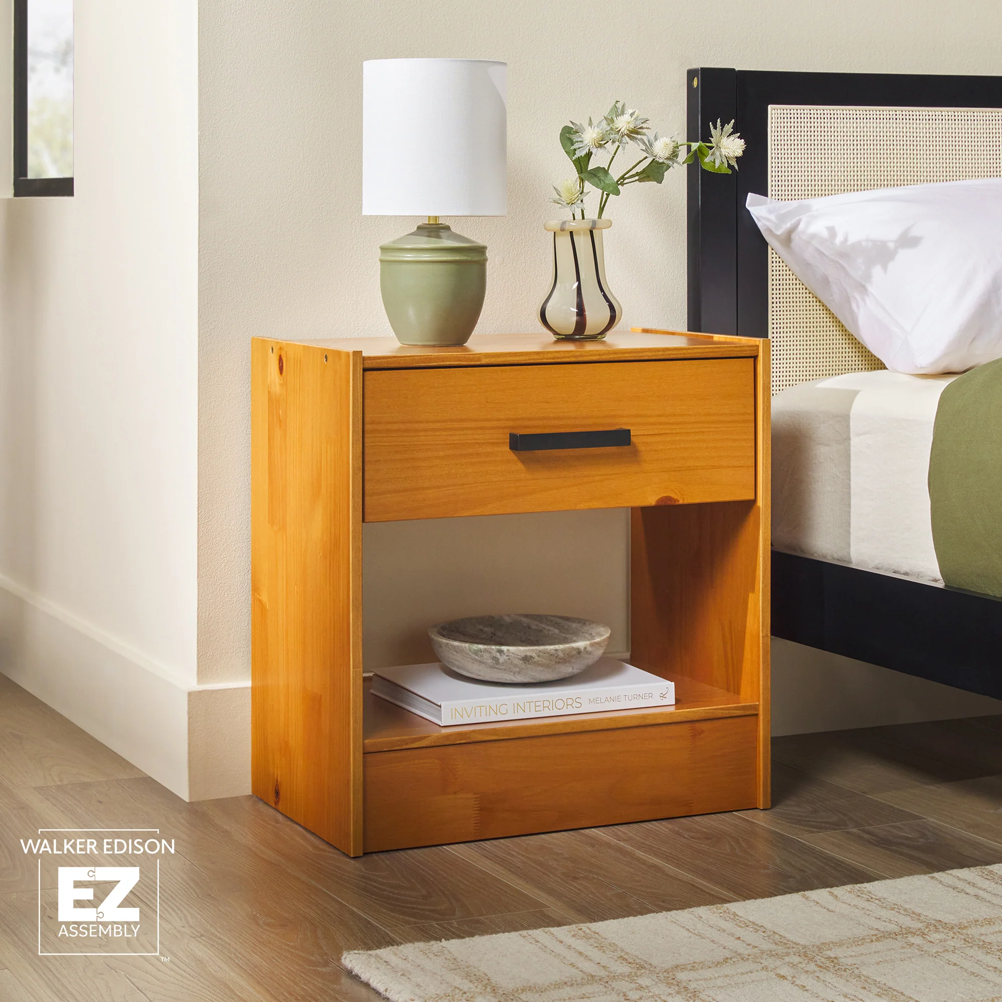 Declan 1-Drawer Solid Wood Nightstand With Handles
