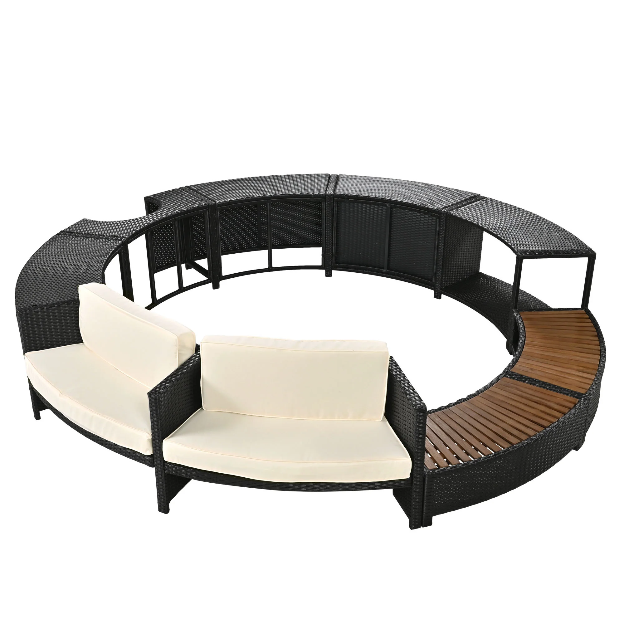 Walker Edison | Spa Surround Spa Frame Patio Rattan Sofa Set with Storage Spaces