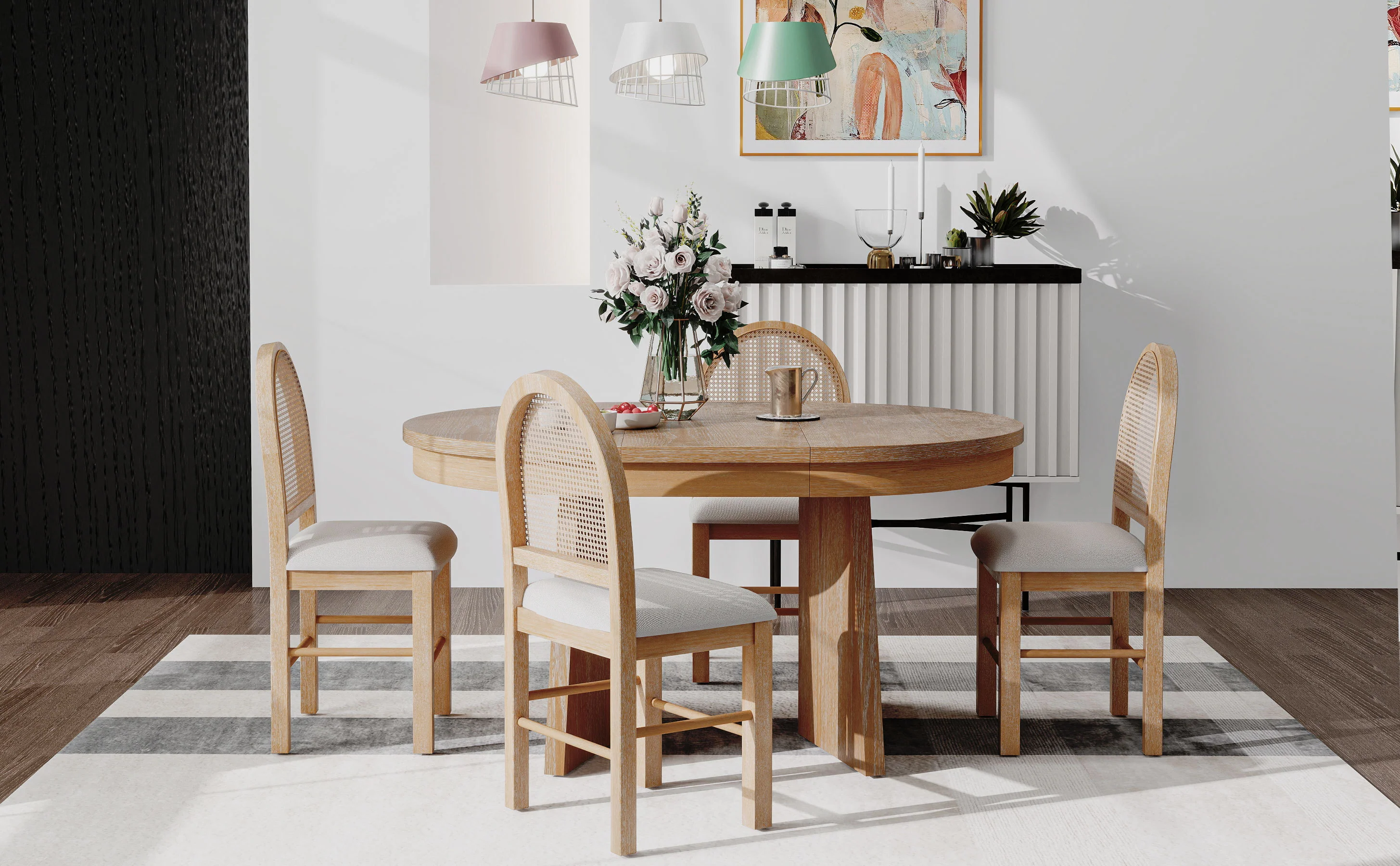 Walker Edison | Extendable 5-Piece Round Dining Table Set for 4