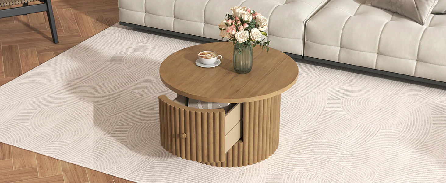 Walker Edison | Reeded Round Coffee Table with a Drawer