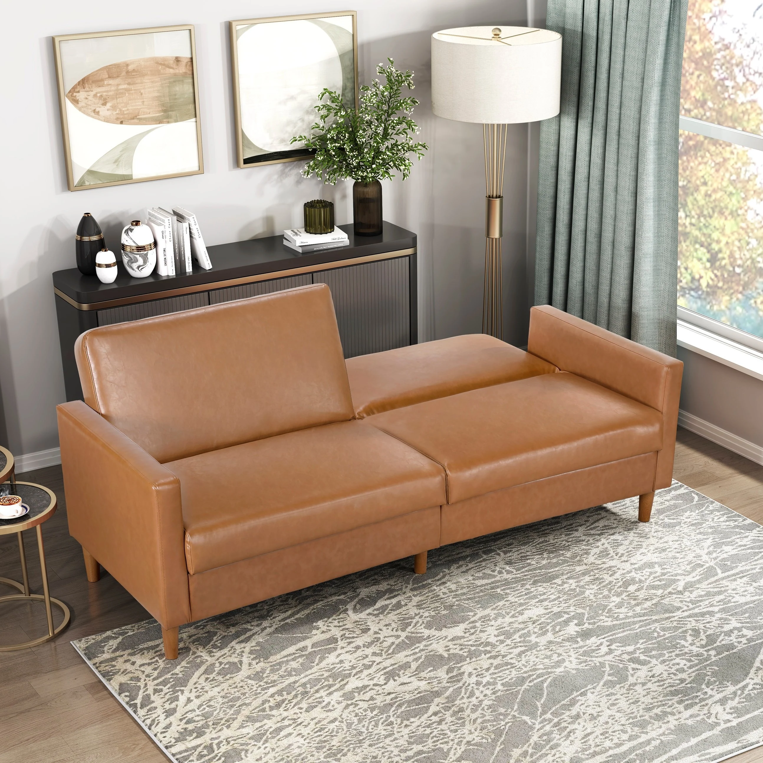 Walker Edison | Faux Leather Convertible Sleeper Sofa