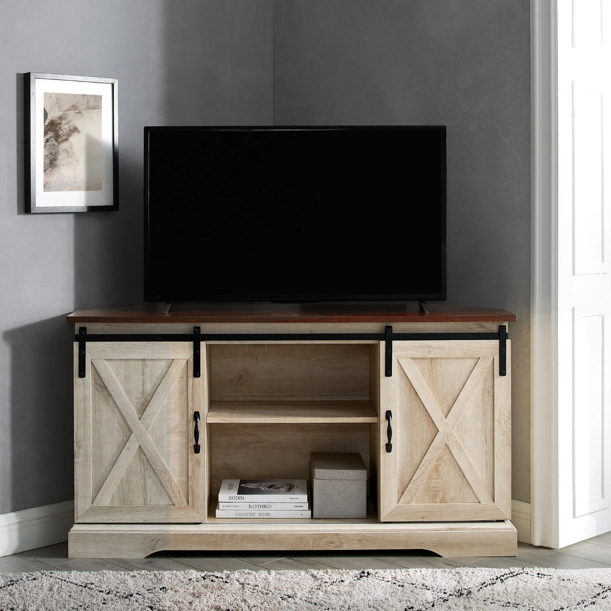 52 Sliding Barn Door Corner TV Stand