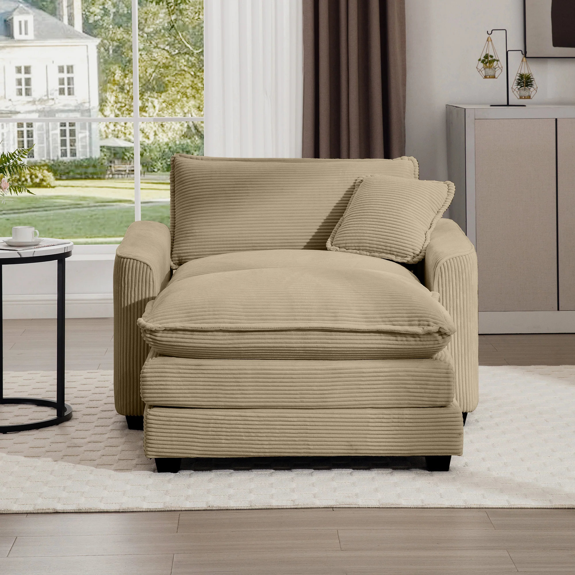 Walker Edison | Corduroy Deep Seat Sofa Chair with Ottoman