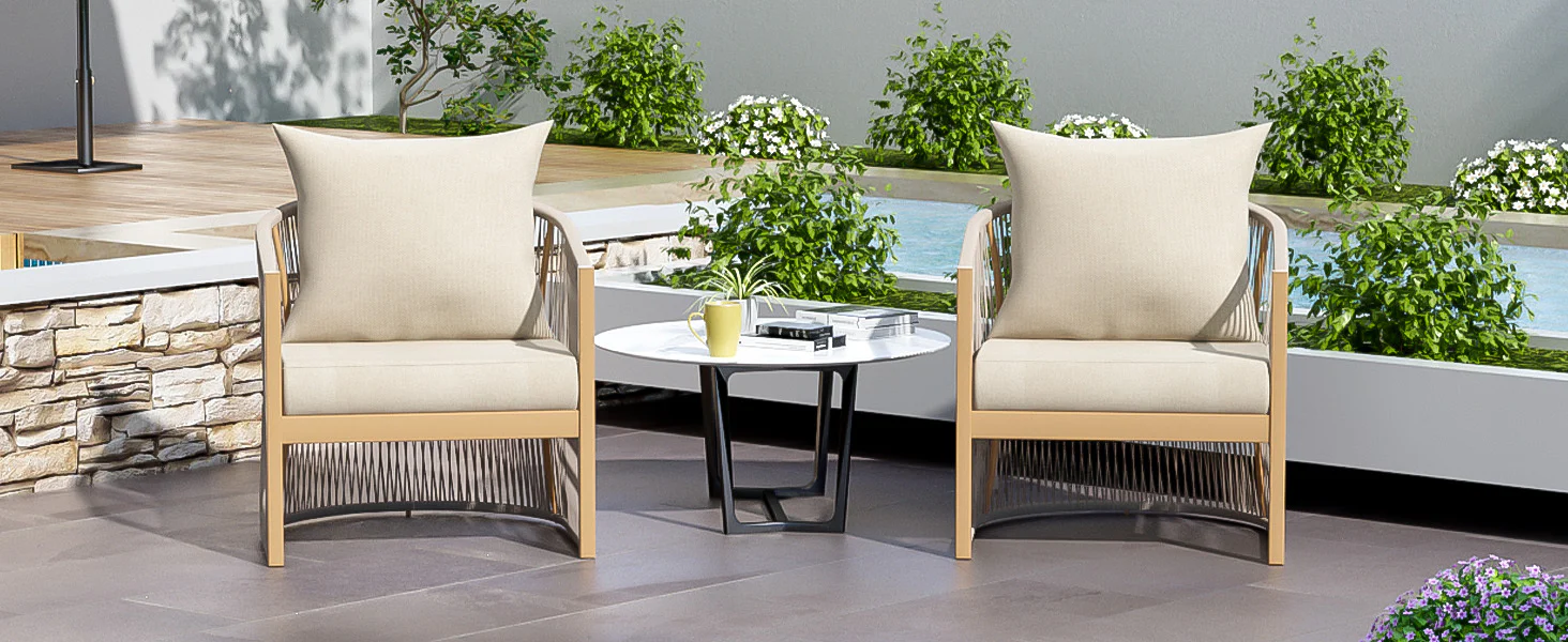 Walker Edison | Stylish Rope-Weave Design Curved Club Chair Set