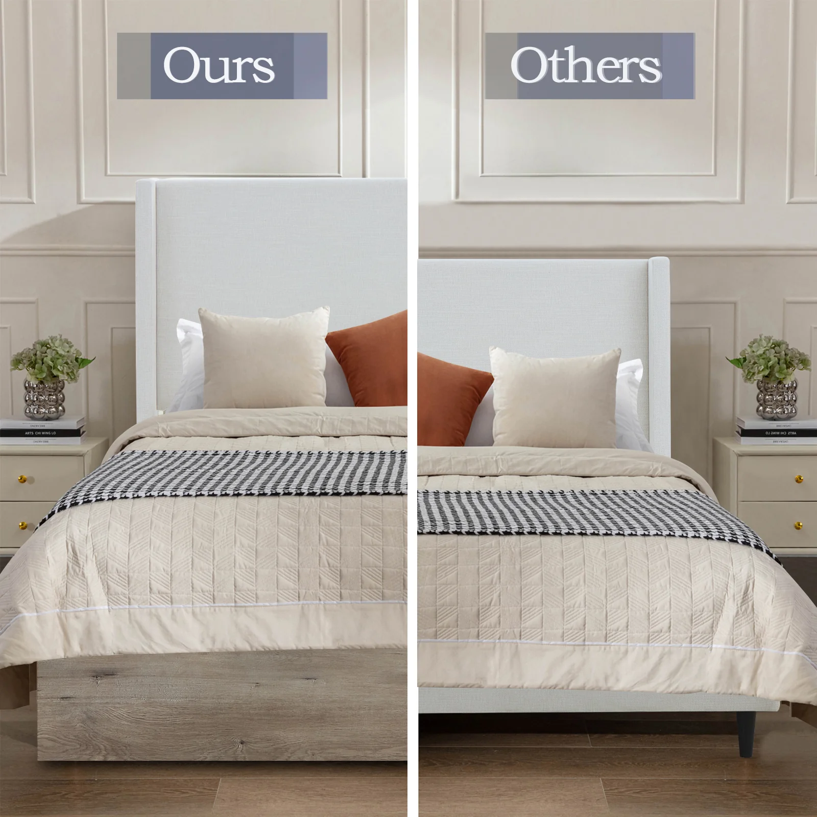 Walker Edison | Shelton 54' Queen Upholstered Wingback Bed and Wood Base