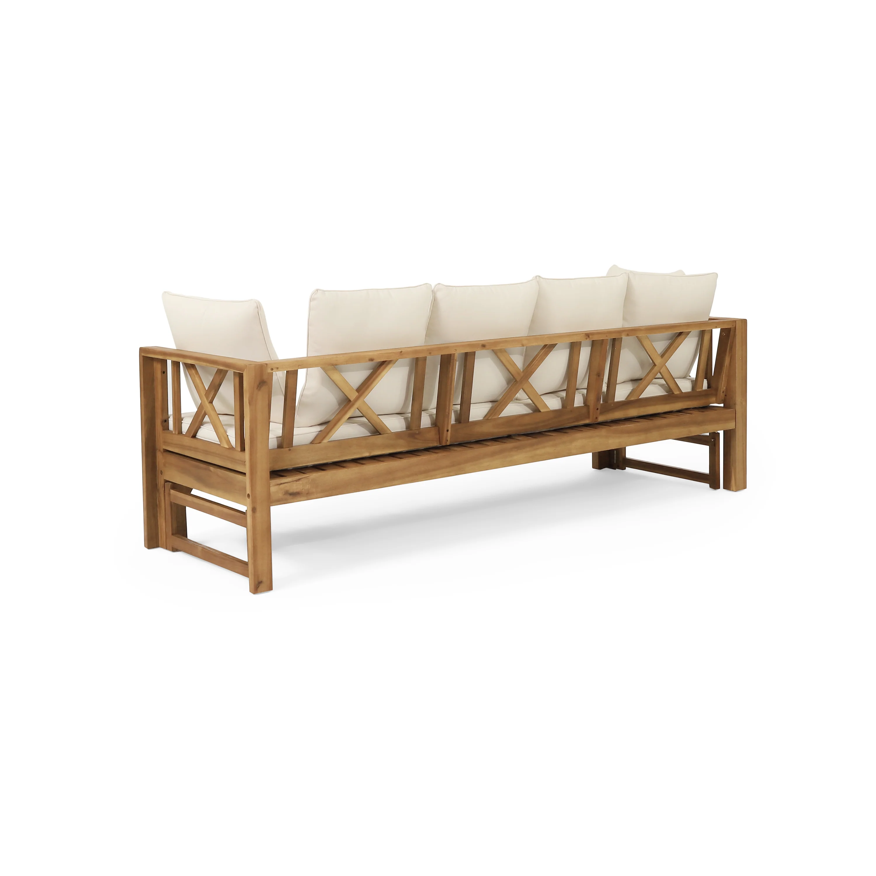 Walker Edison | Acacia Wood Outdoor Extendable Sofa into Daybed