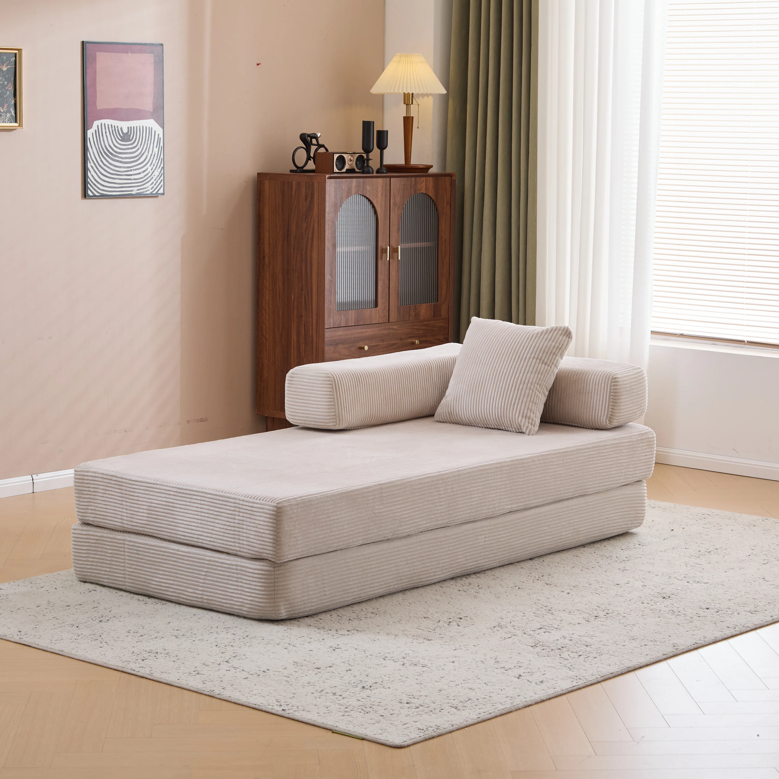 Walker Edison | Futon Corduroy Floor Sofa Bed with Pillows