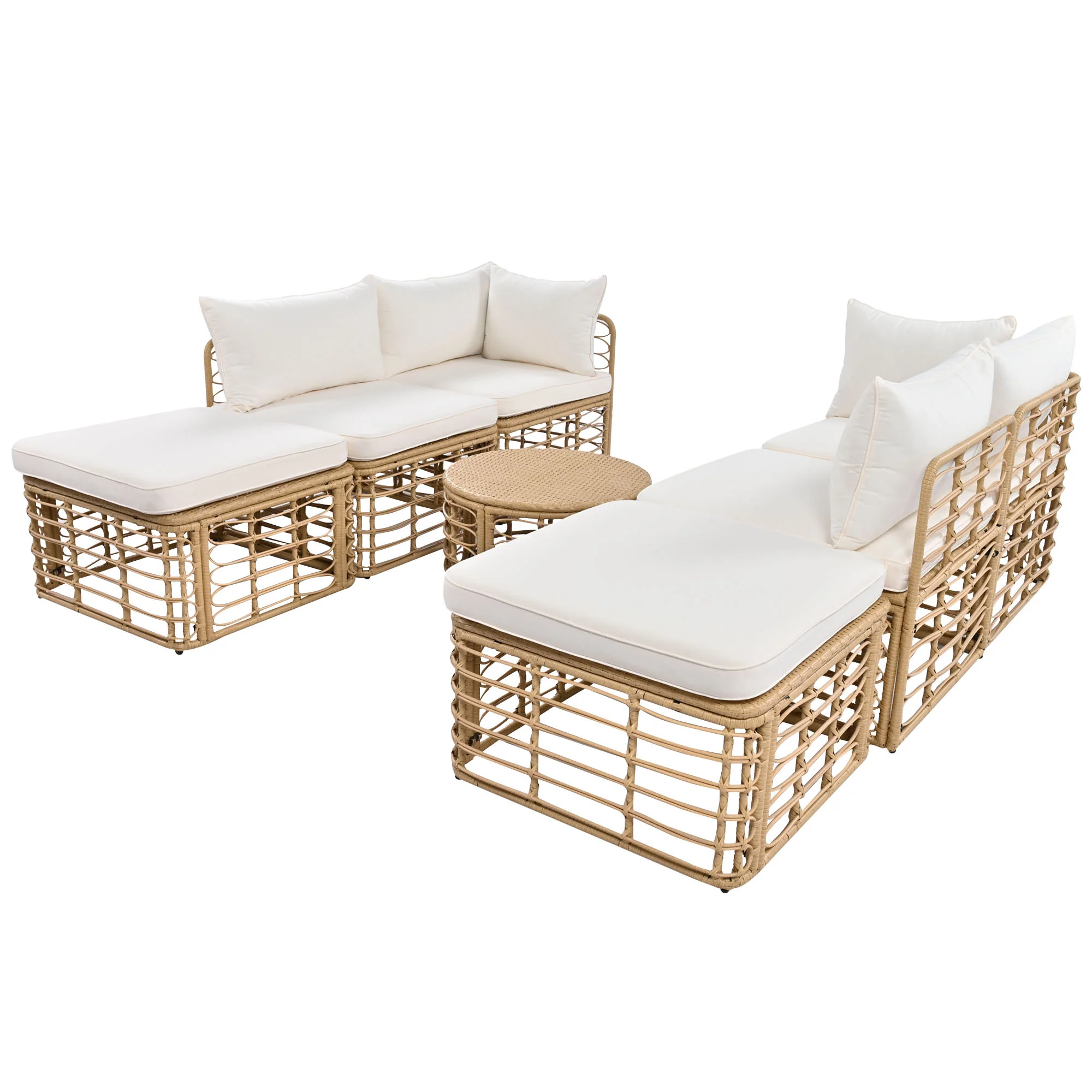 Walker Edison | All-Weather Rattan 7 Piece Outdoor Patio Furniture Set
