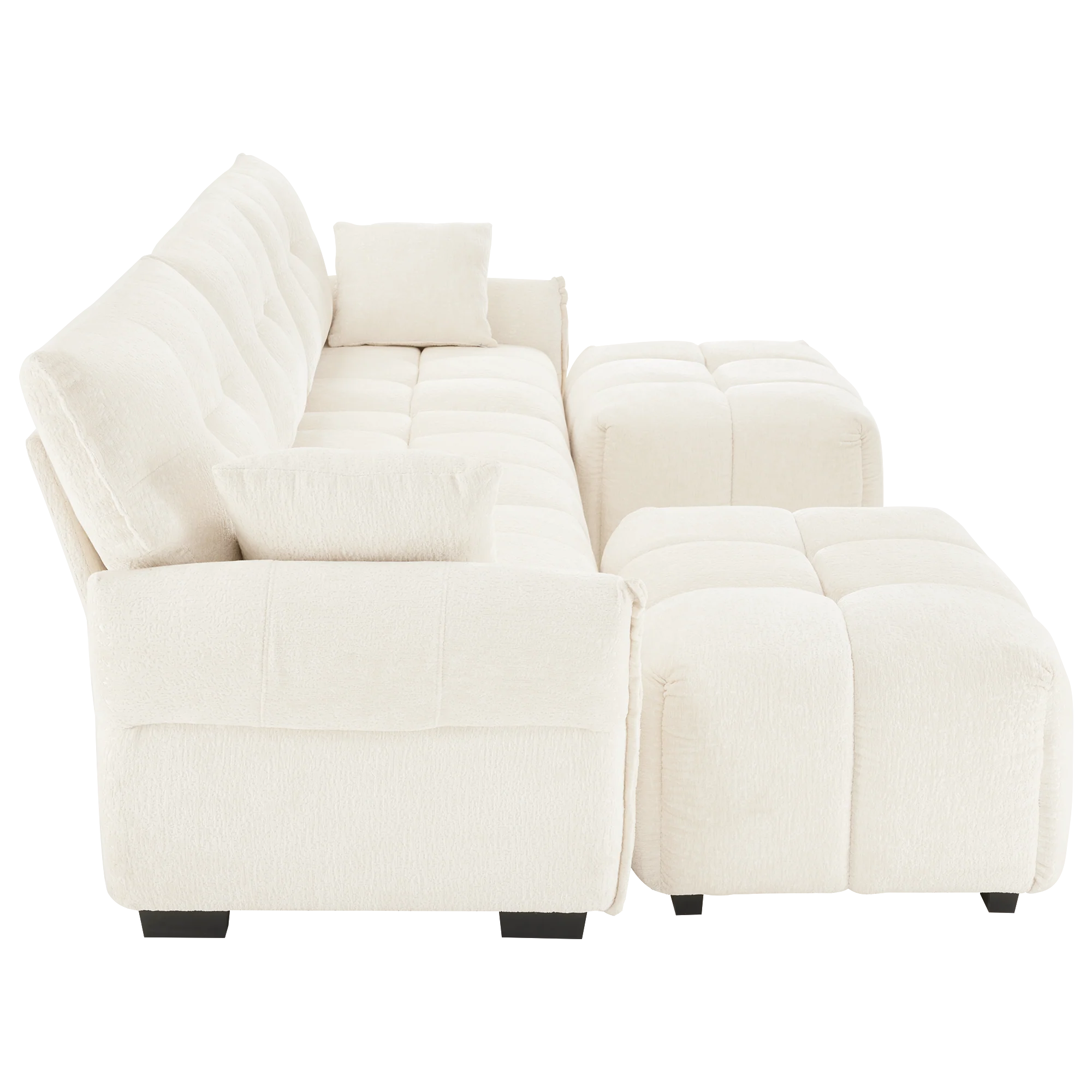 Walker Edison | Chenille Tufted 3 Seater Sofa Set With Ottoman And Throw Pillows