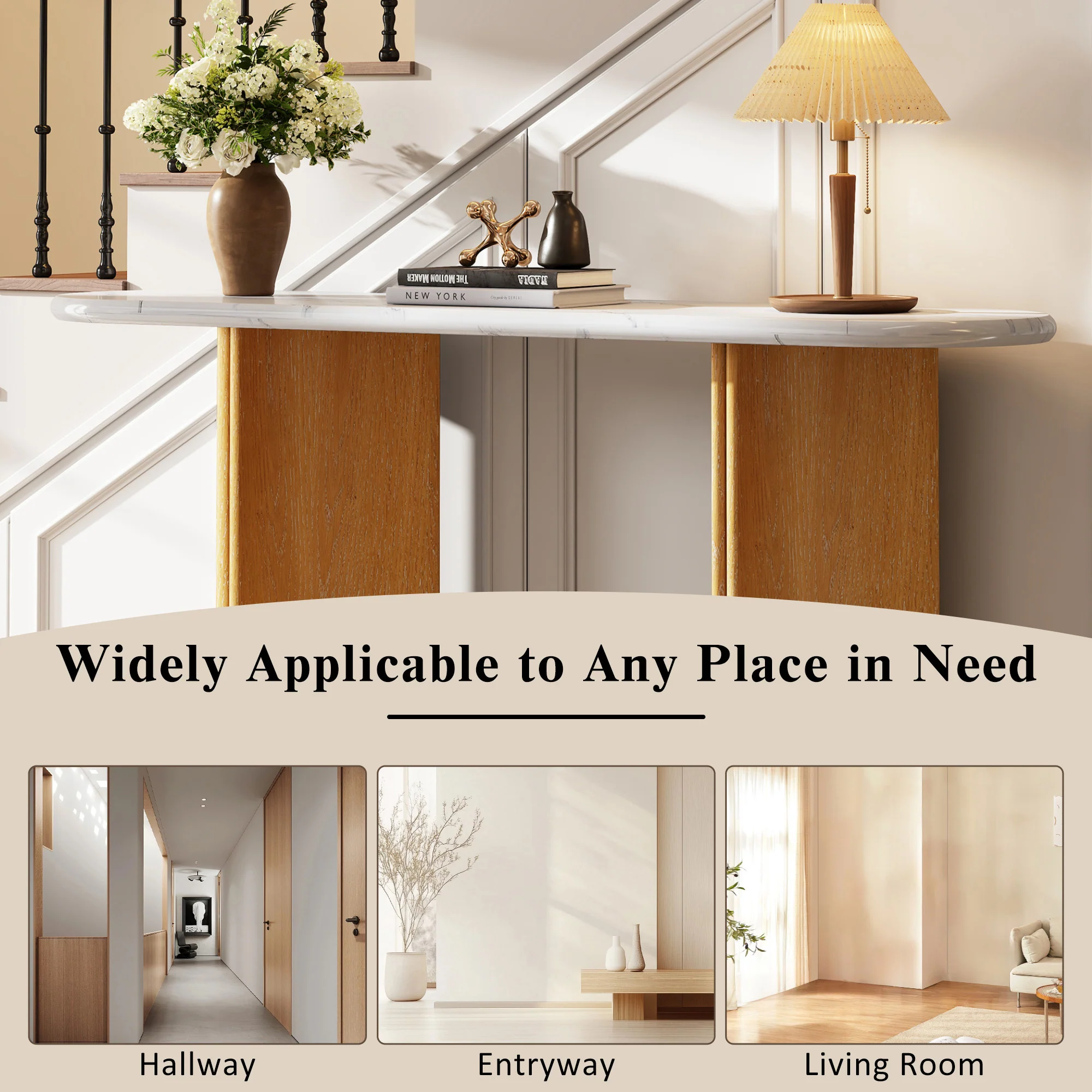 Walker Edison | Oval Faux Marble Top Console Entryway Table