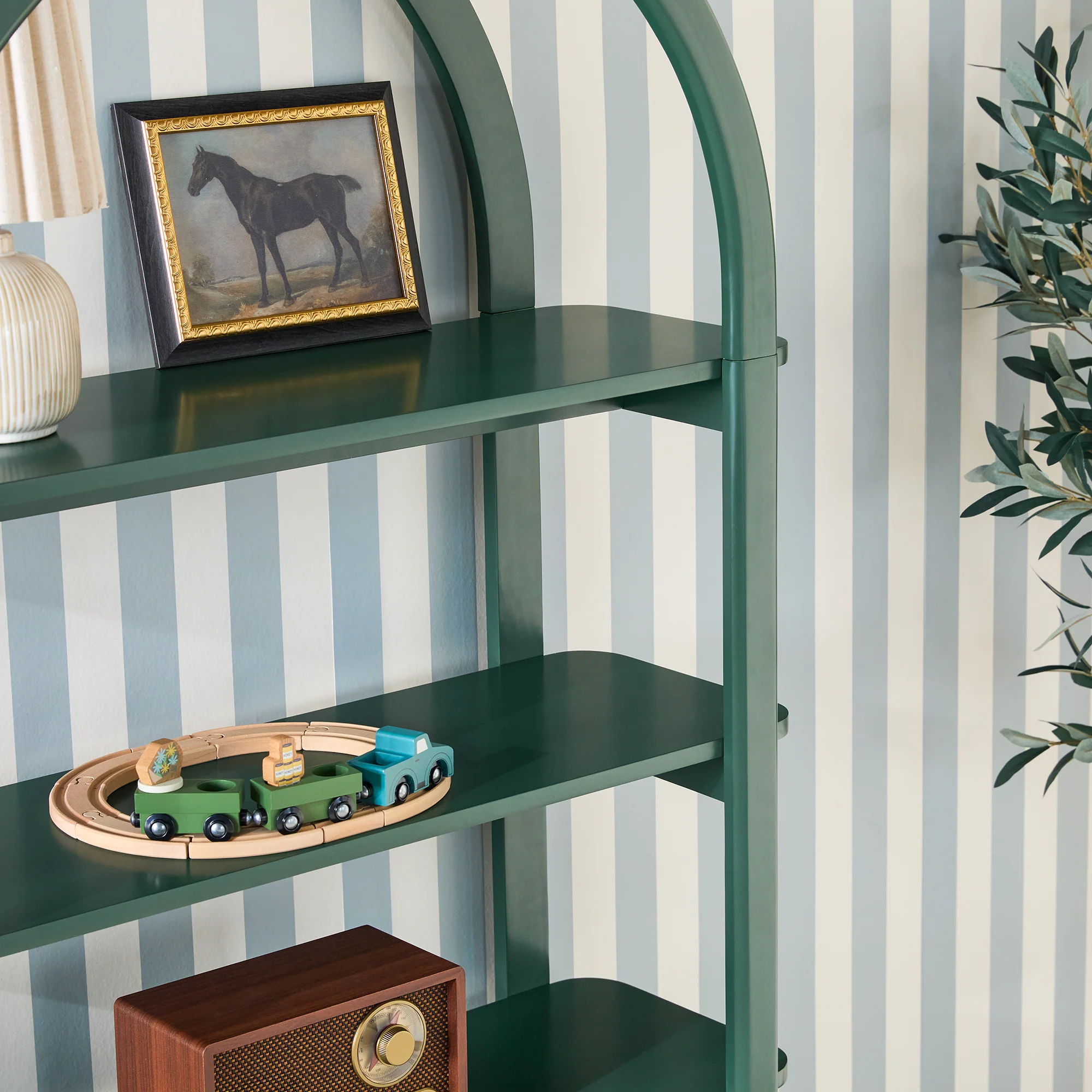 Zoey Modern Arched Wood Storage Bookcase