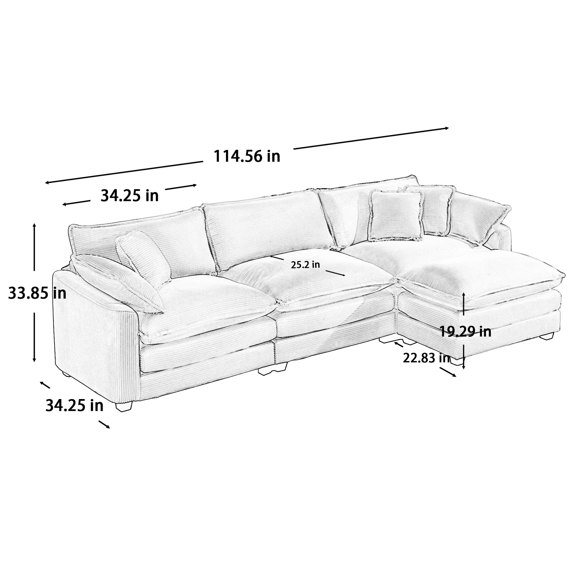 Walker Edison | Corduroy Cloud Plush Sectional Sofa with Ottoman