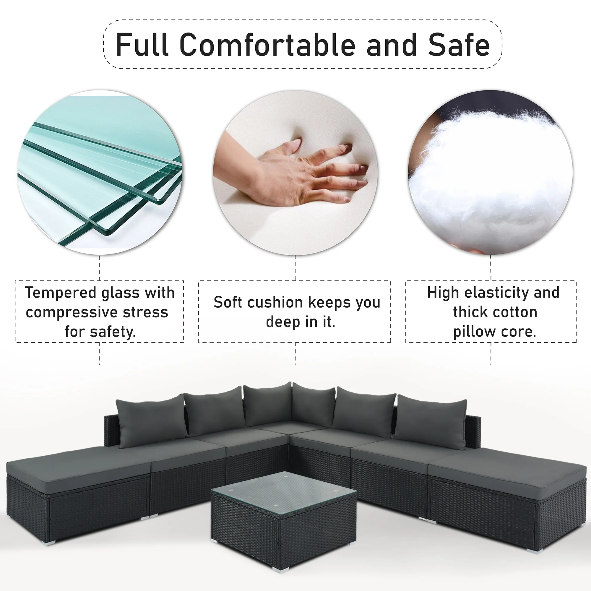 Walker Edison | 8-Pieces Outdoor Patio Wicker Furniture Sets