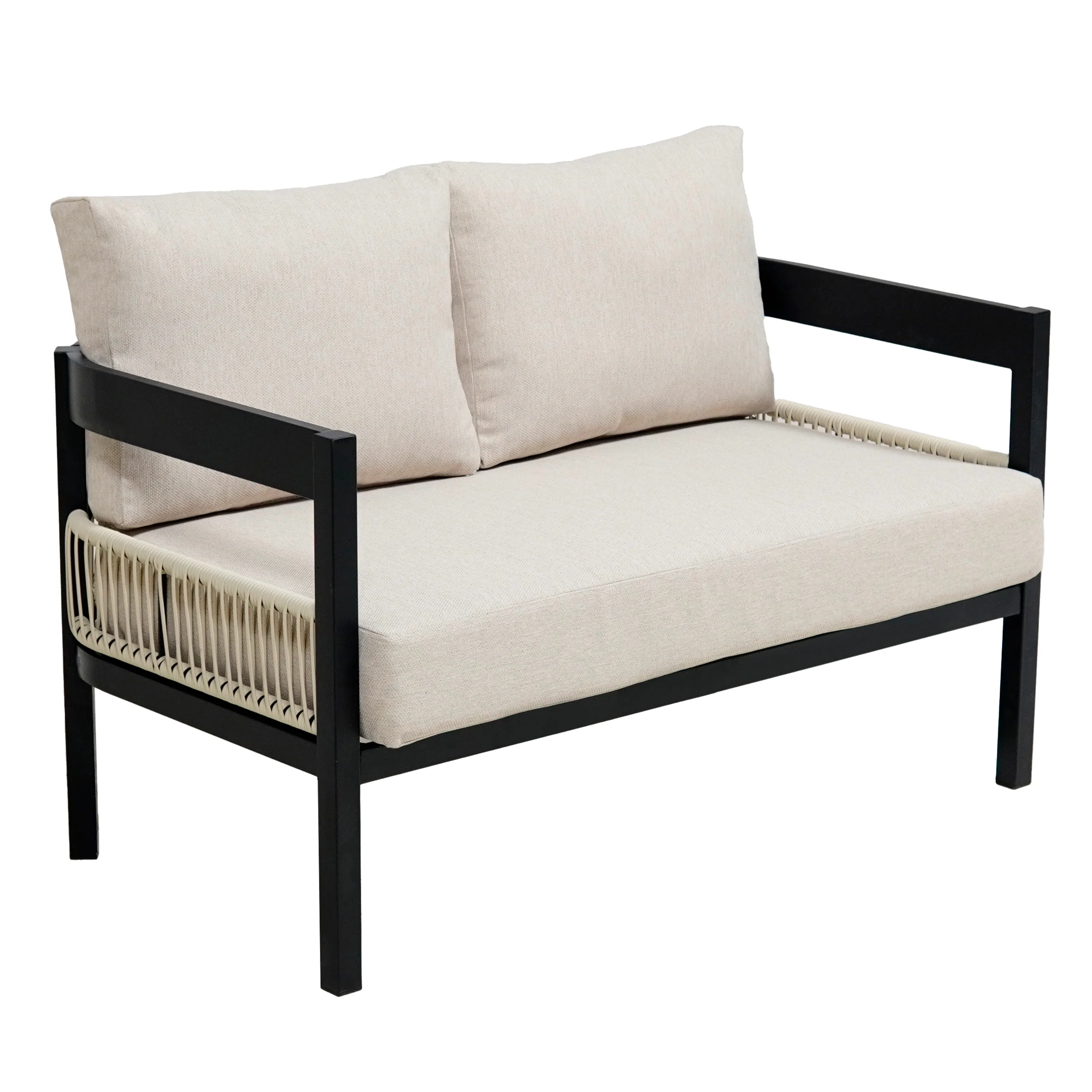 Walker Edison | Modern Rope Design Outdoor Iron Sofa Set with Coffee Table