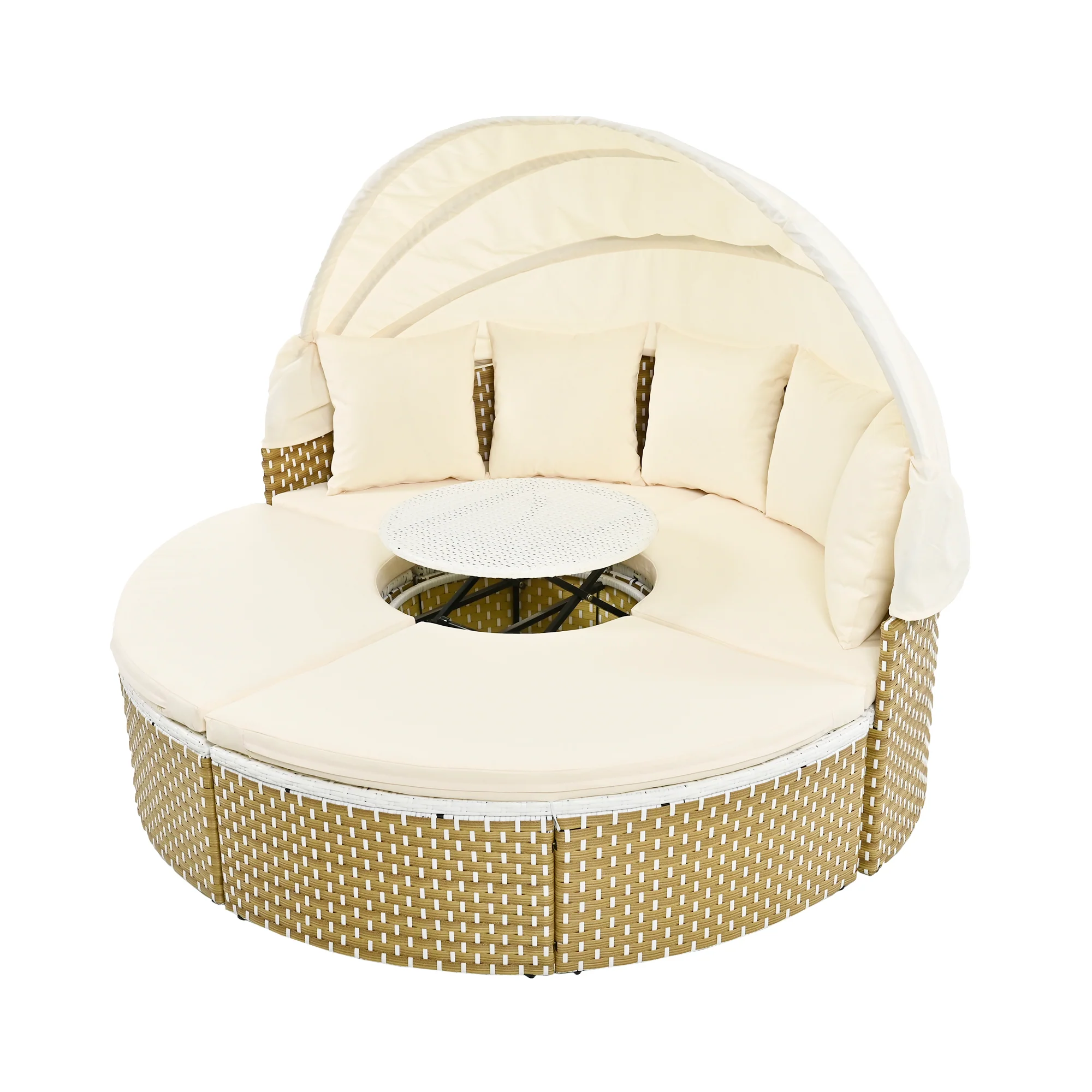 Walker Edison | Outdoor Round Modular Sunbed Sofa Set