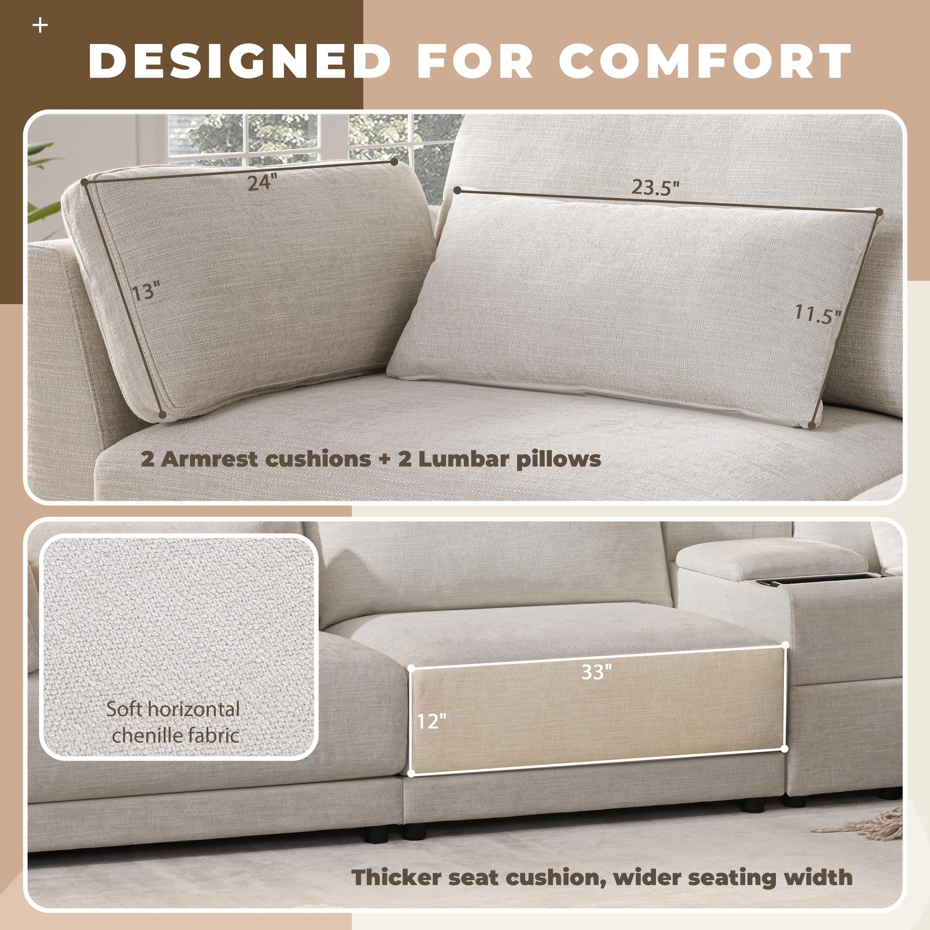 Walker Edison | Chenille Sectional Sofa with Storage Console