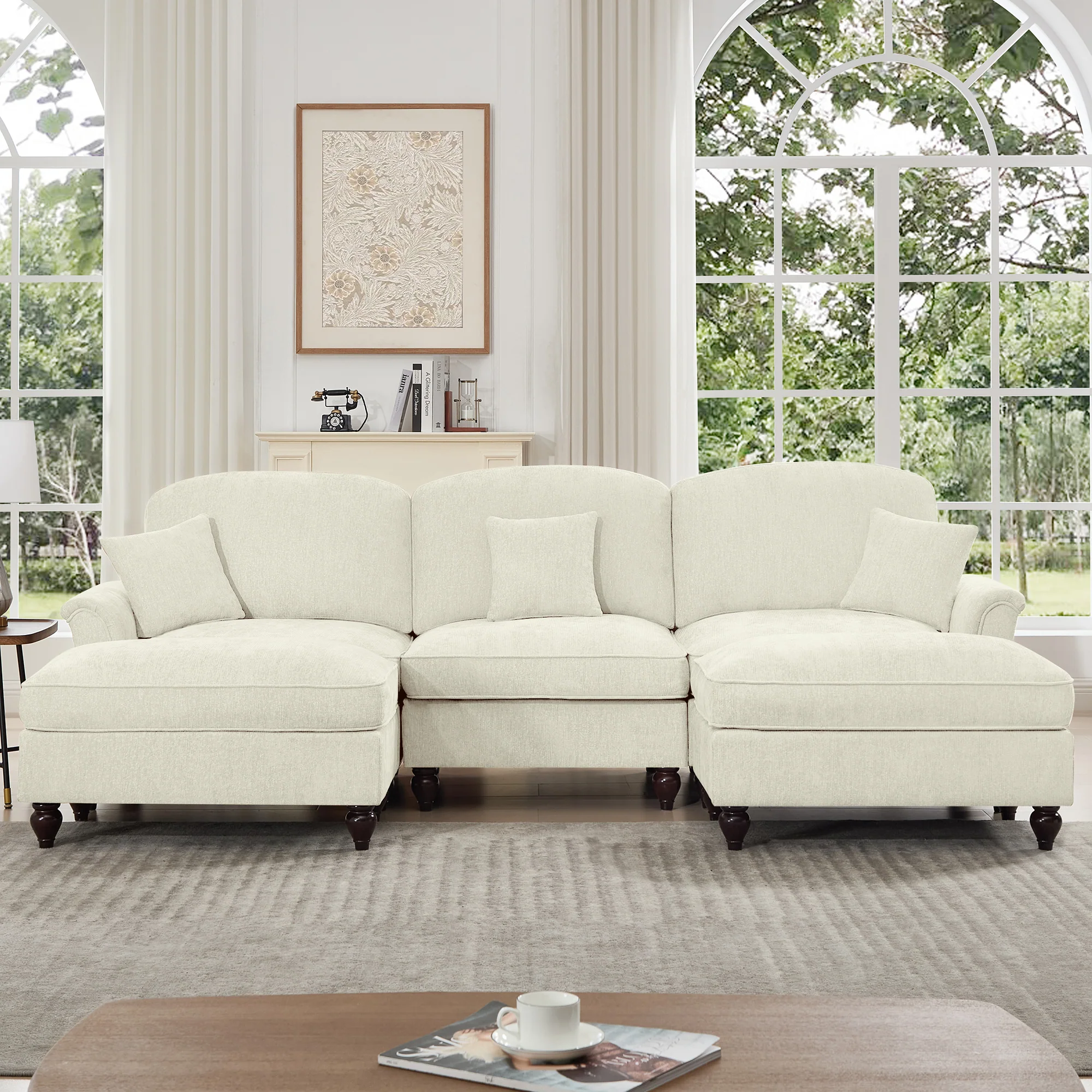 Walker Edison | 2 in 1 Classic Traditional Style Sectional Sofa with Removable Ruffles Pleats Skirts