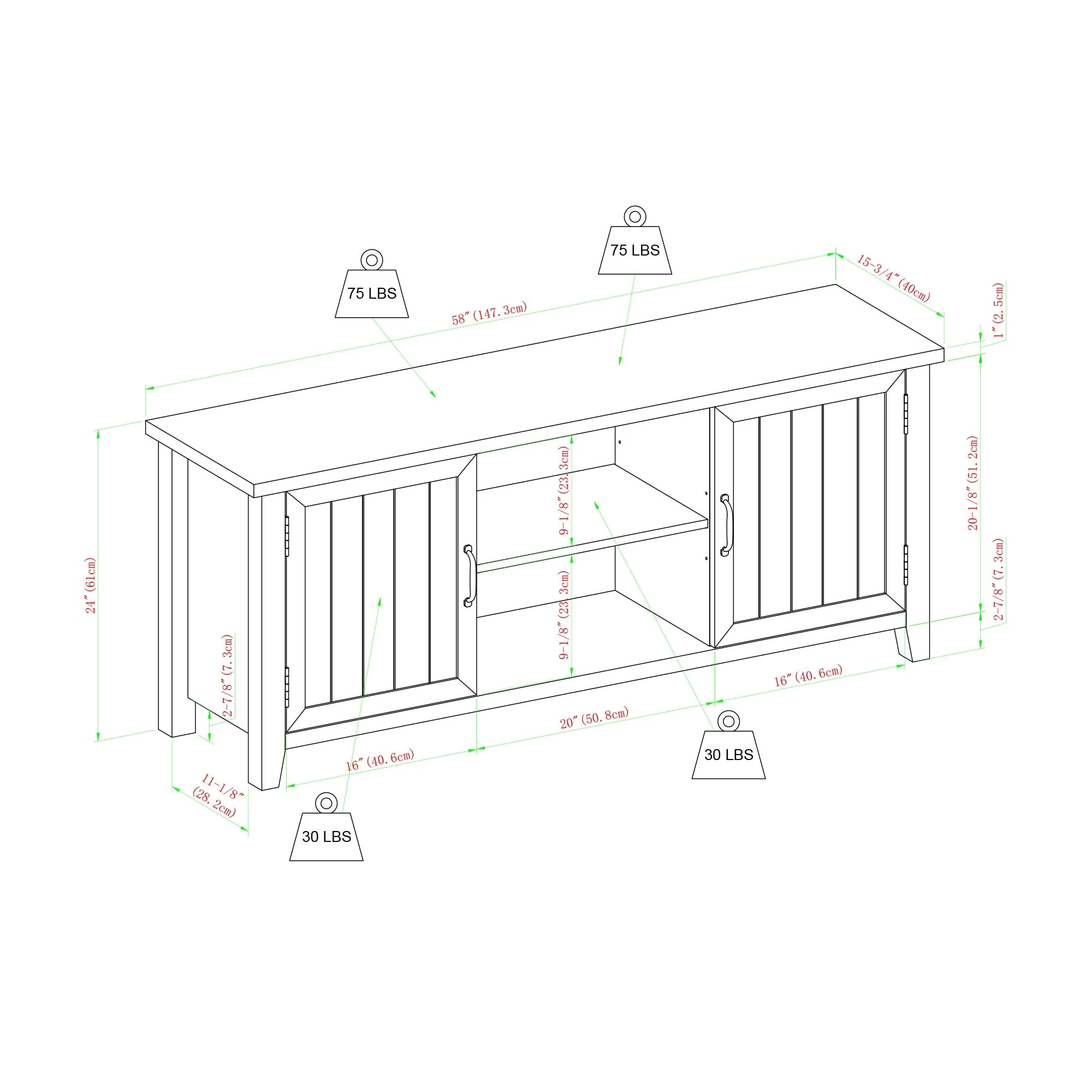 Farmhouse 58 Modern Grooved 2 Door TV Stand