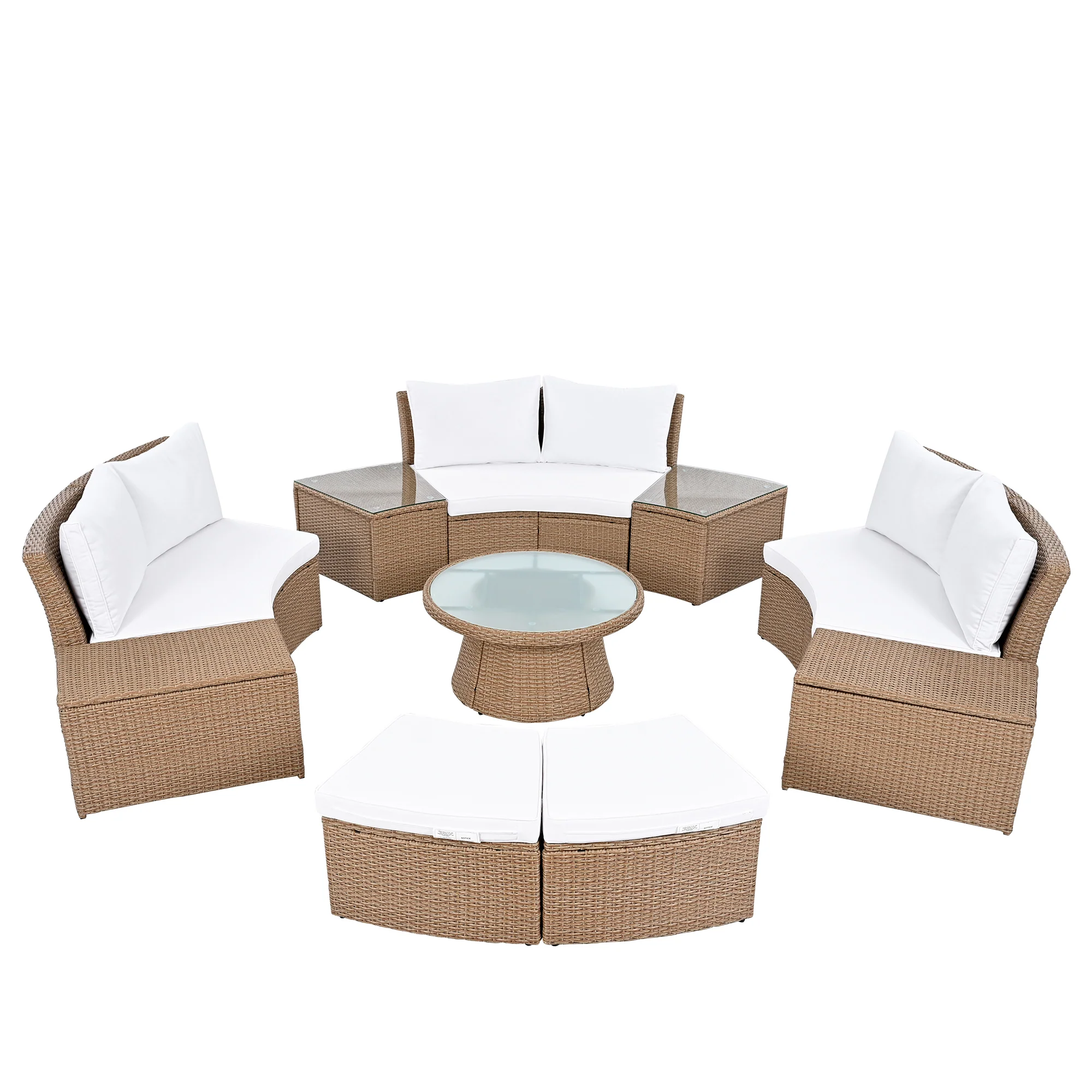 Walker Edison | Wicker Half Moon Outdoor 10-Piece Sectional Sofa Set with Storage