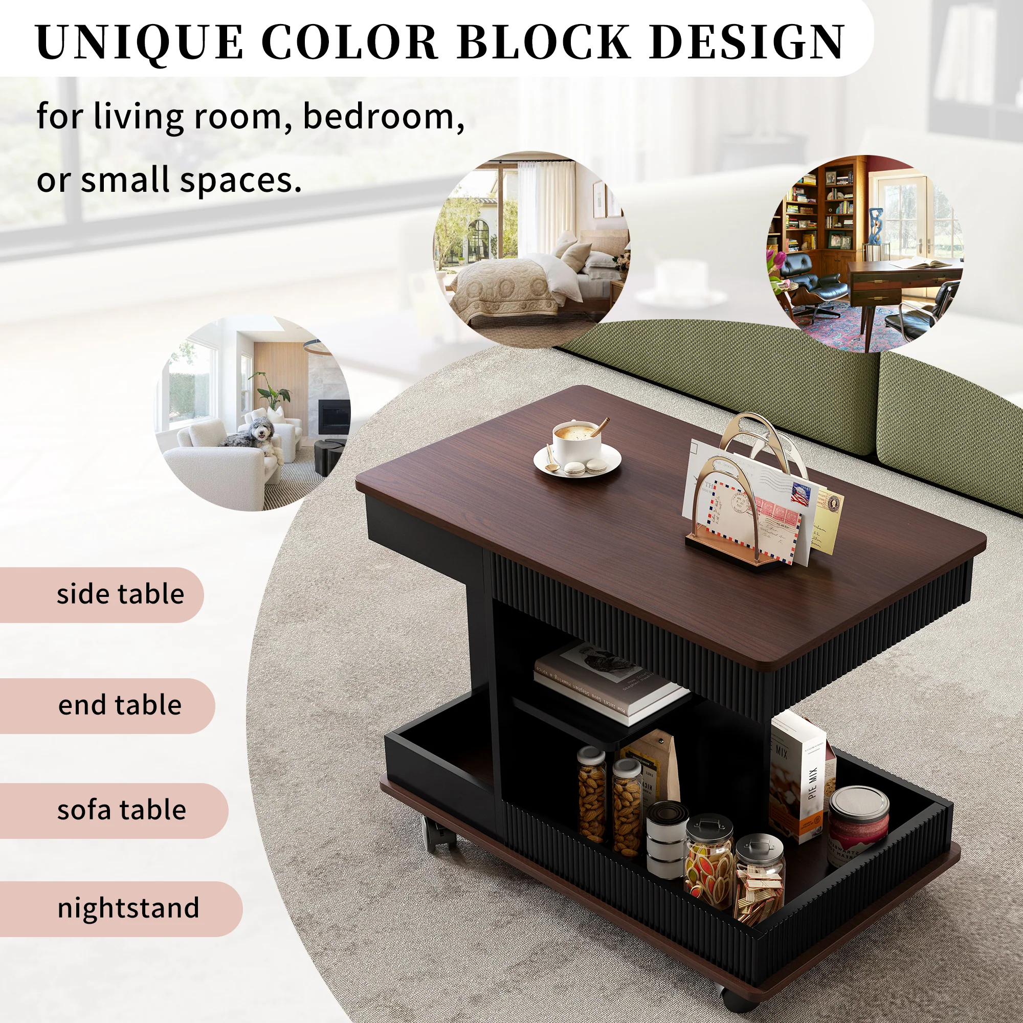 Walker Edison | Modern Multifunctional Adjustable Side Table with Lift-Top