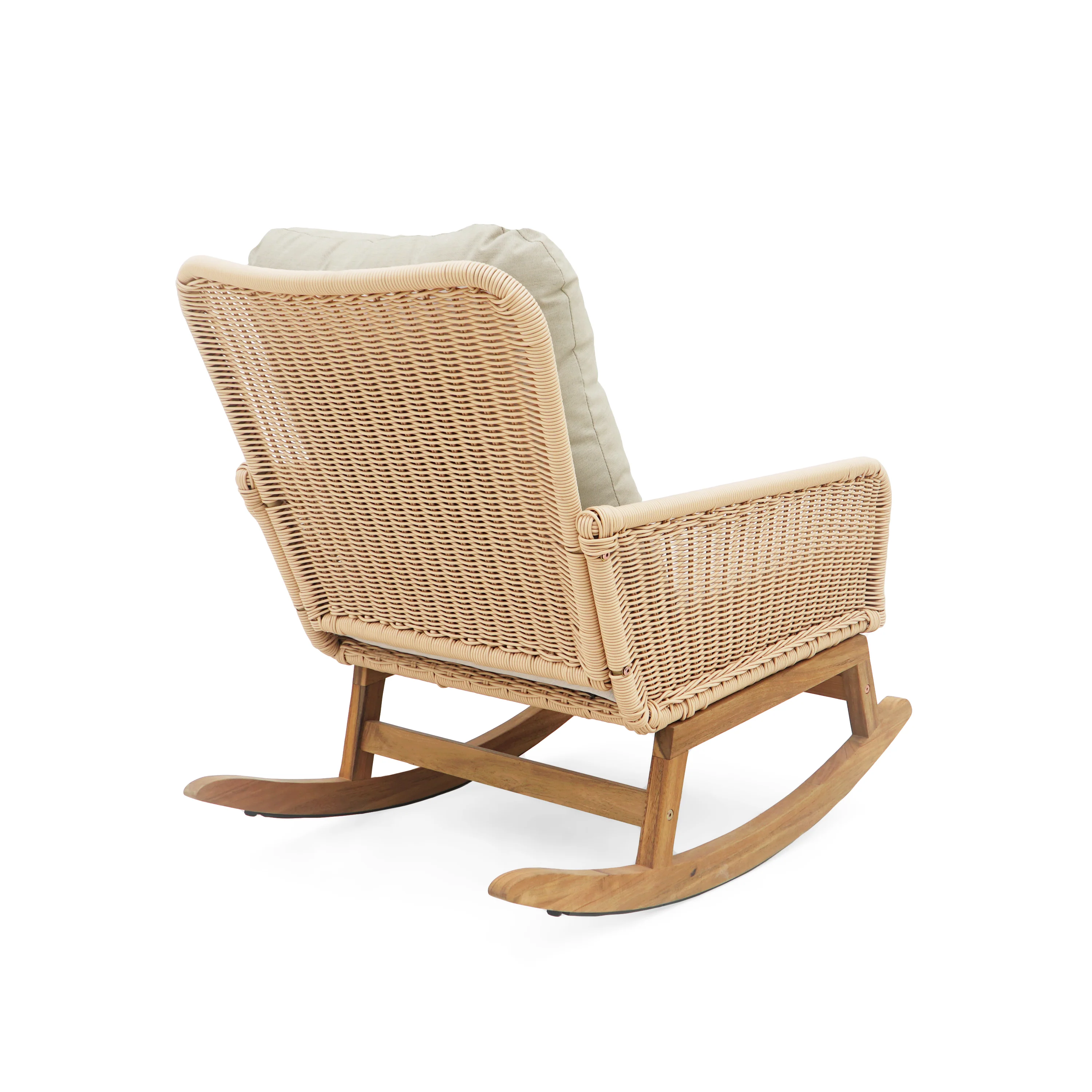Walker Edison | Contemporary Minimalist Beige Wicker Rocking Chair Set of 2