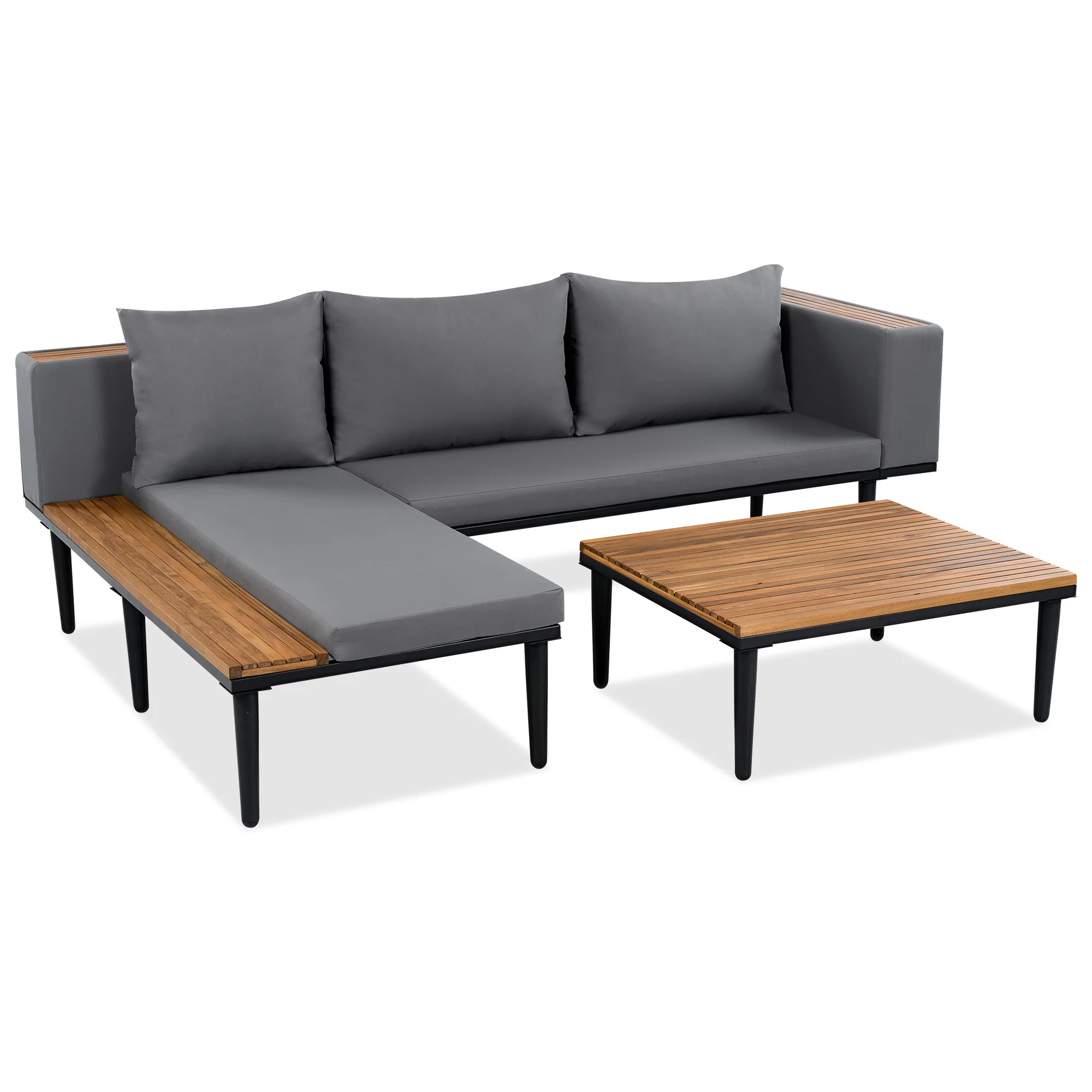 Walker Edison | Acacia Wood Outdoor Patio Sofa Set with Side Table
