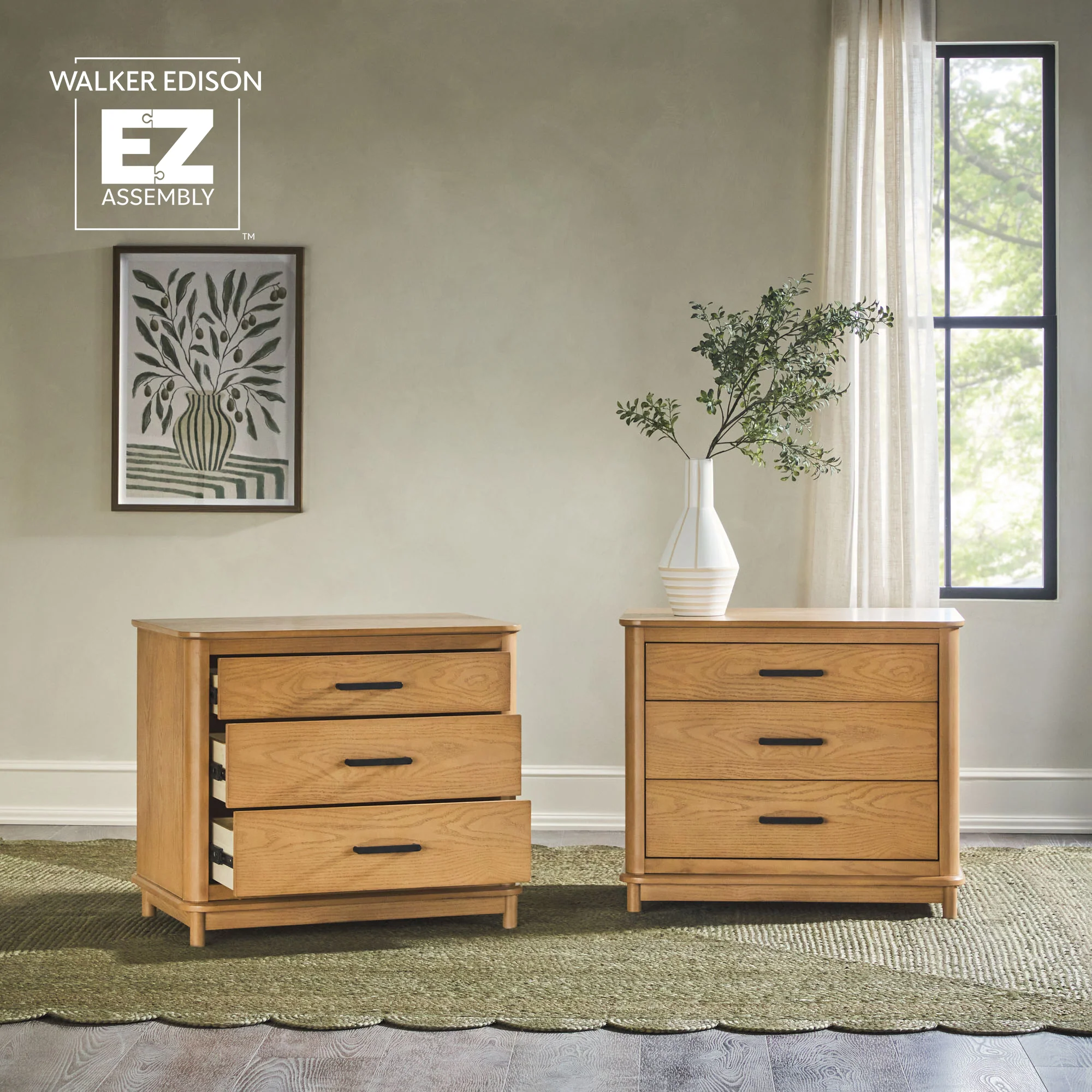 Annette Contemporary 3-Drawer Wood Nightstand