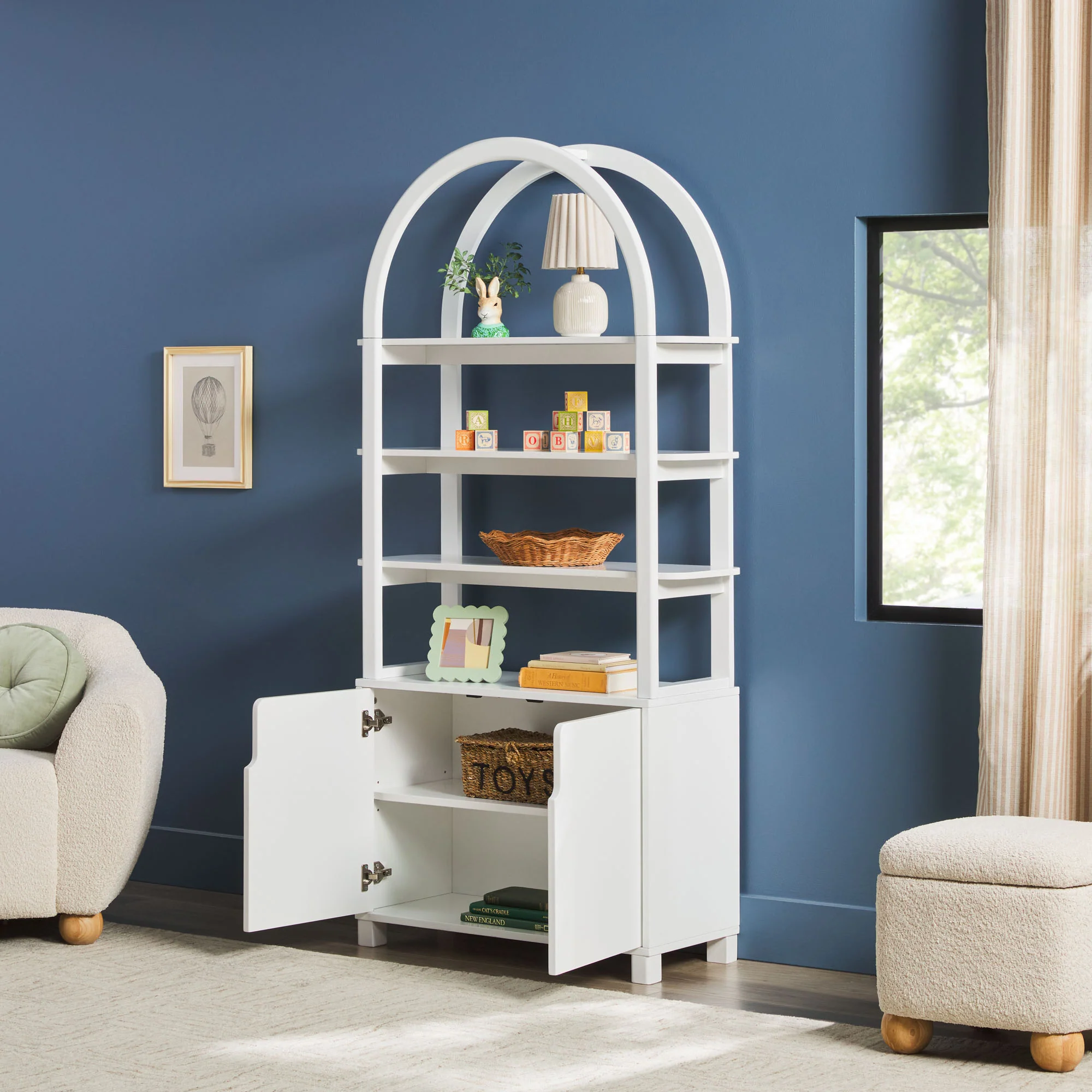 Zoey Modern Arched Wood Cabinet Storage Bookcase