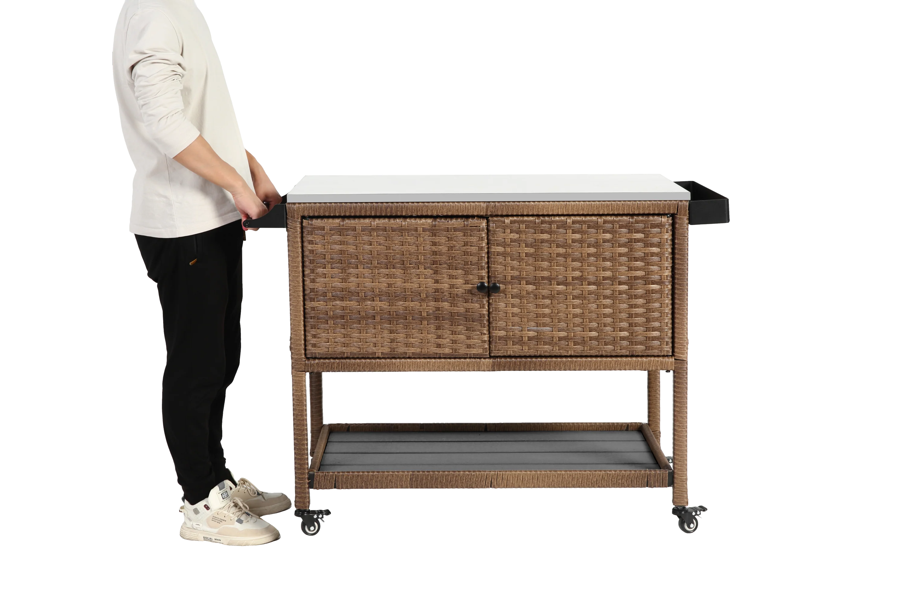 Walker Edison | Outdoor Brown Wicker Bar Cart