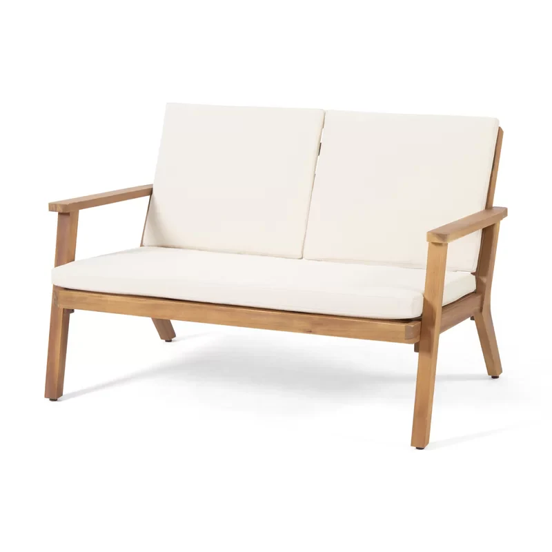 Walker Edison | Outdoor Acacia Wood 4-Seater Chat Set with Coffee Table