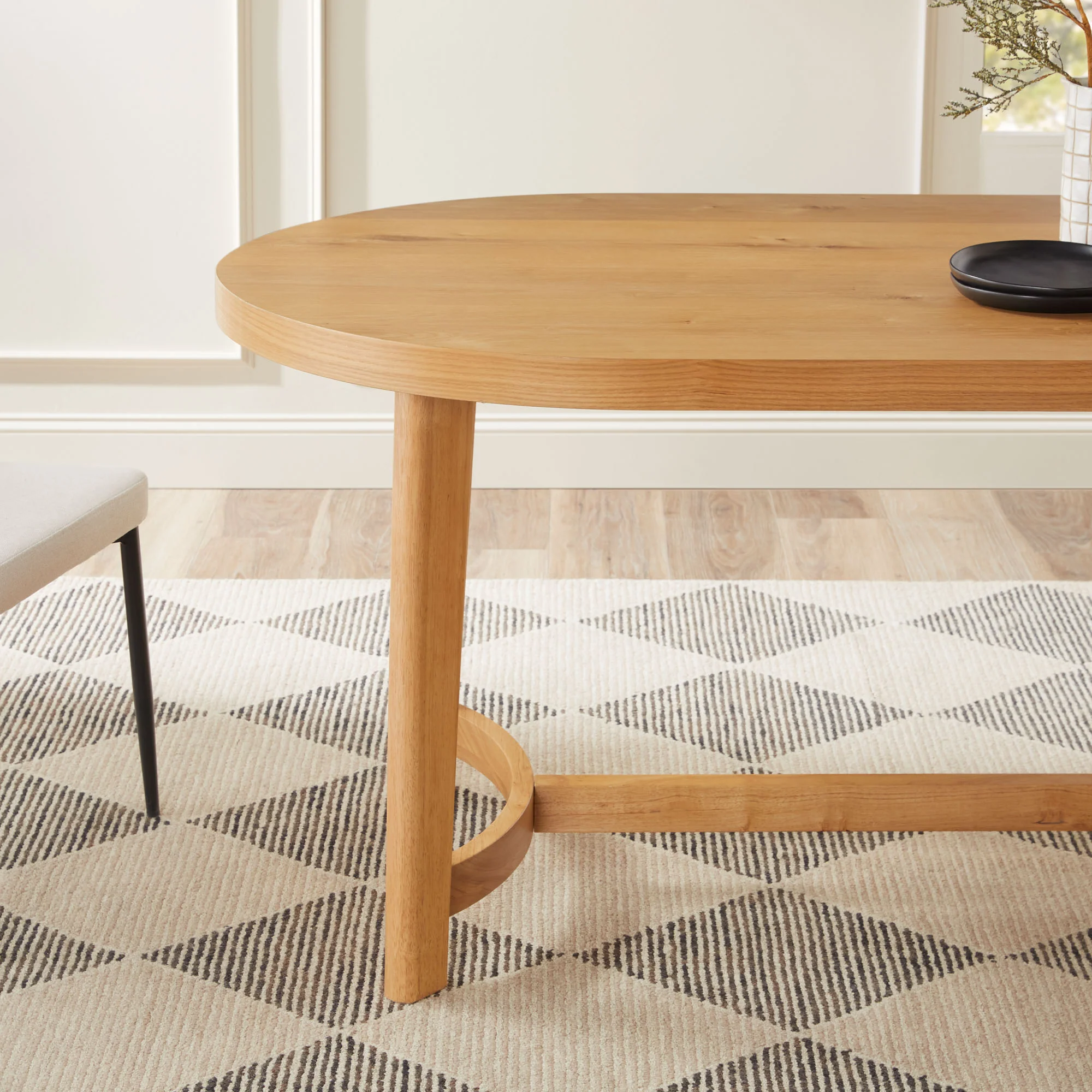 Nash Modern Farmhouse Rustic Solid Oak Wood Oval Dining Table