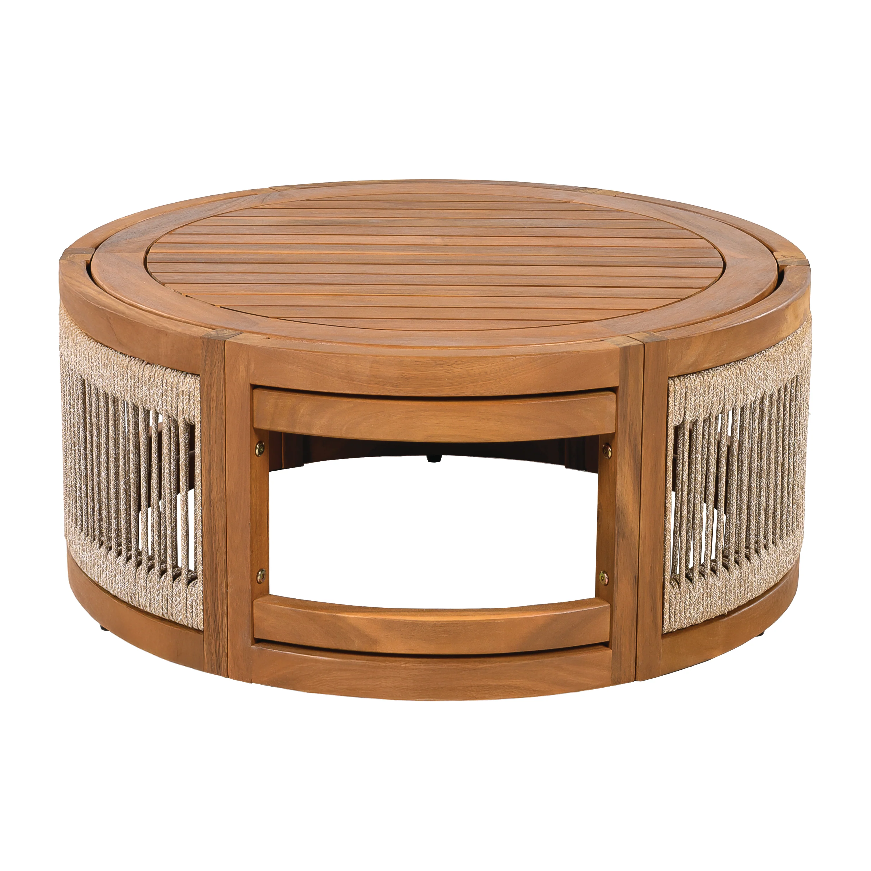 Walker Edison | Handwoven Rope Accent Boho Acacia Wood Outdoor Coffee Table