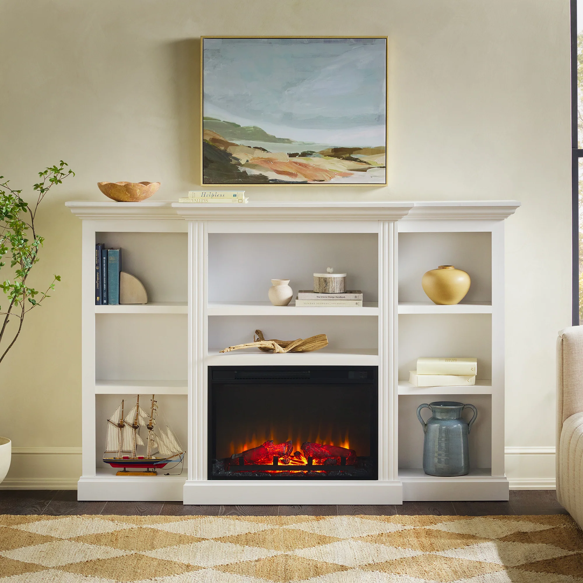 Cullen 70 Traditional Electric Fireplace with Mantel and Shelves