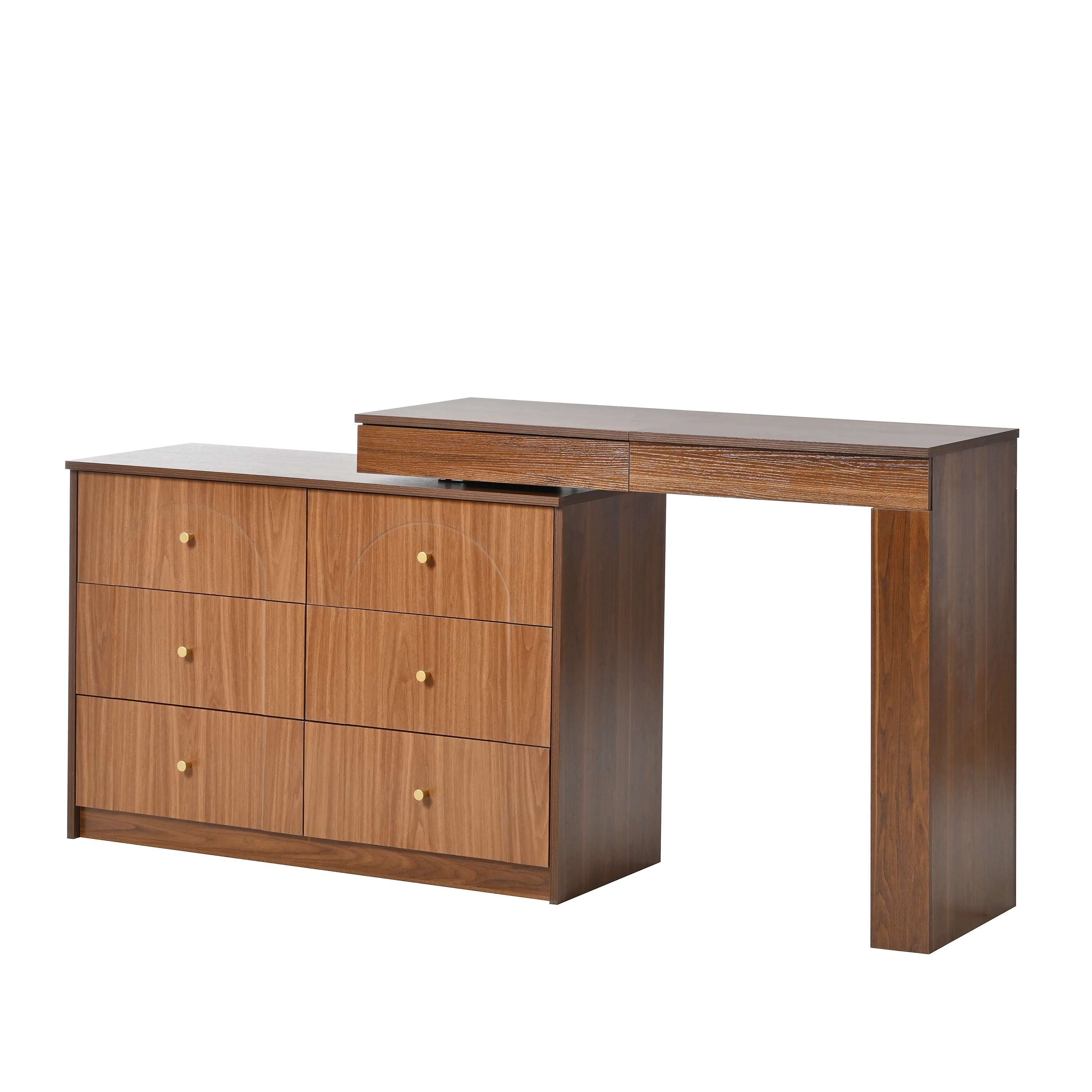 Walker Edison | Multi-Functional Vanity Desk/Dresser Set with Flip-Top Mirror and Lights