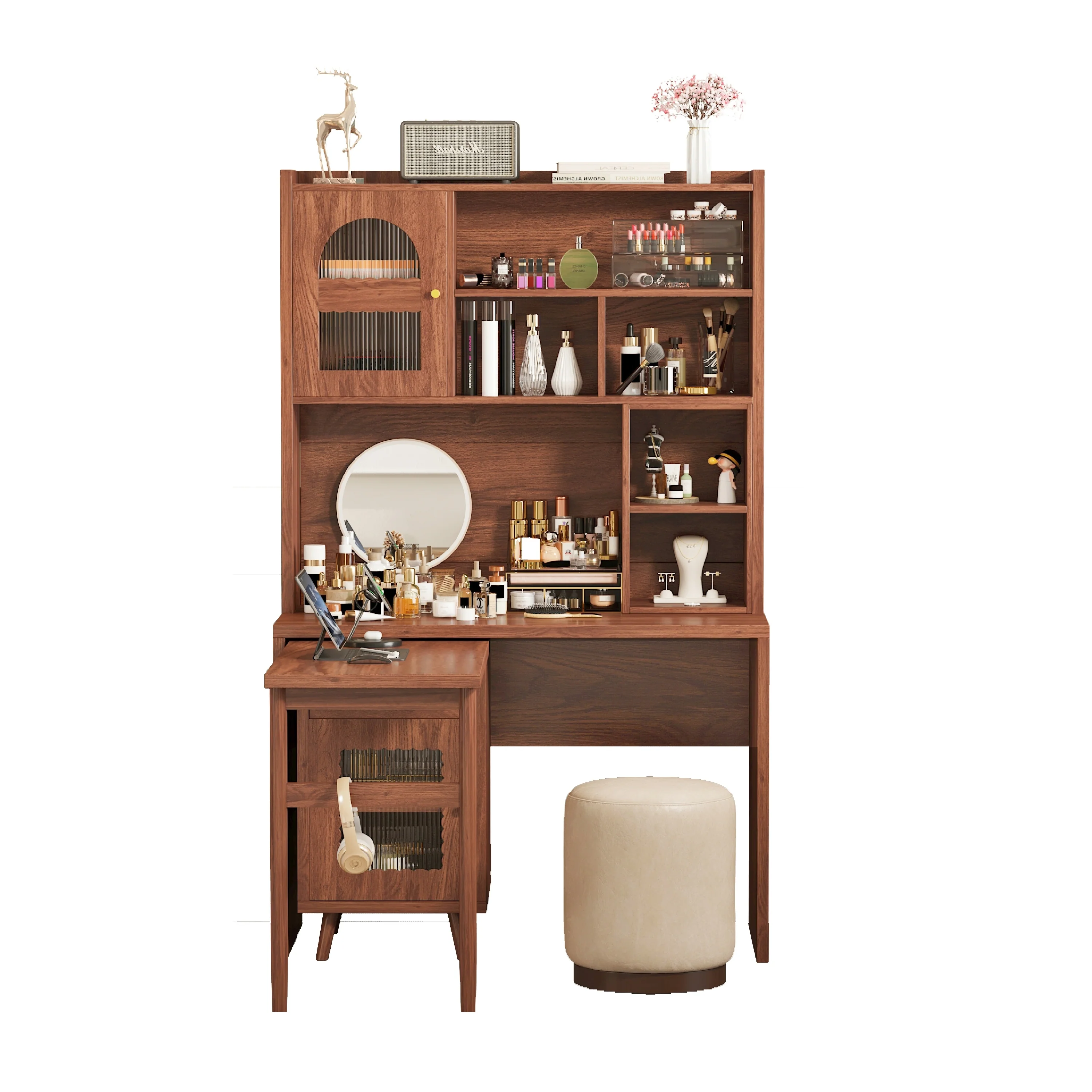 Walker Edison | Computer Desk with 90 Degree Rotating Desktop and Storage