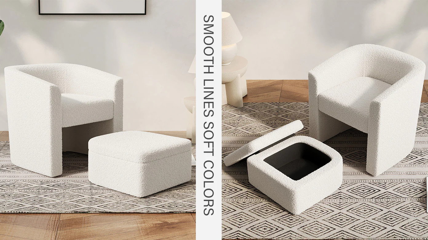 Walker Edison | Velvet Modern Accent chair and Footstool with Storage Set