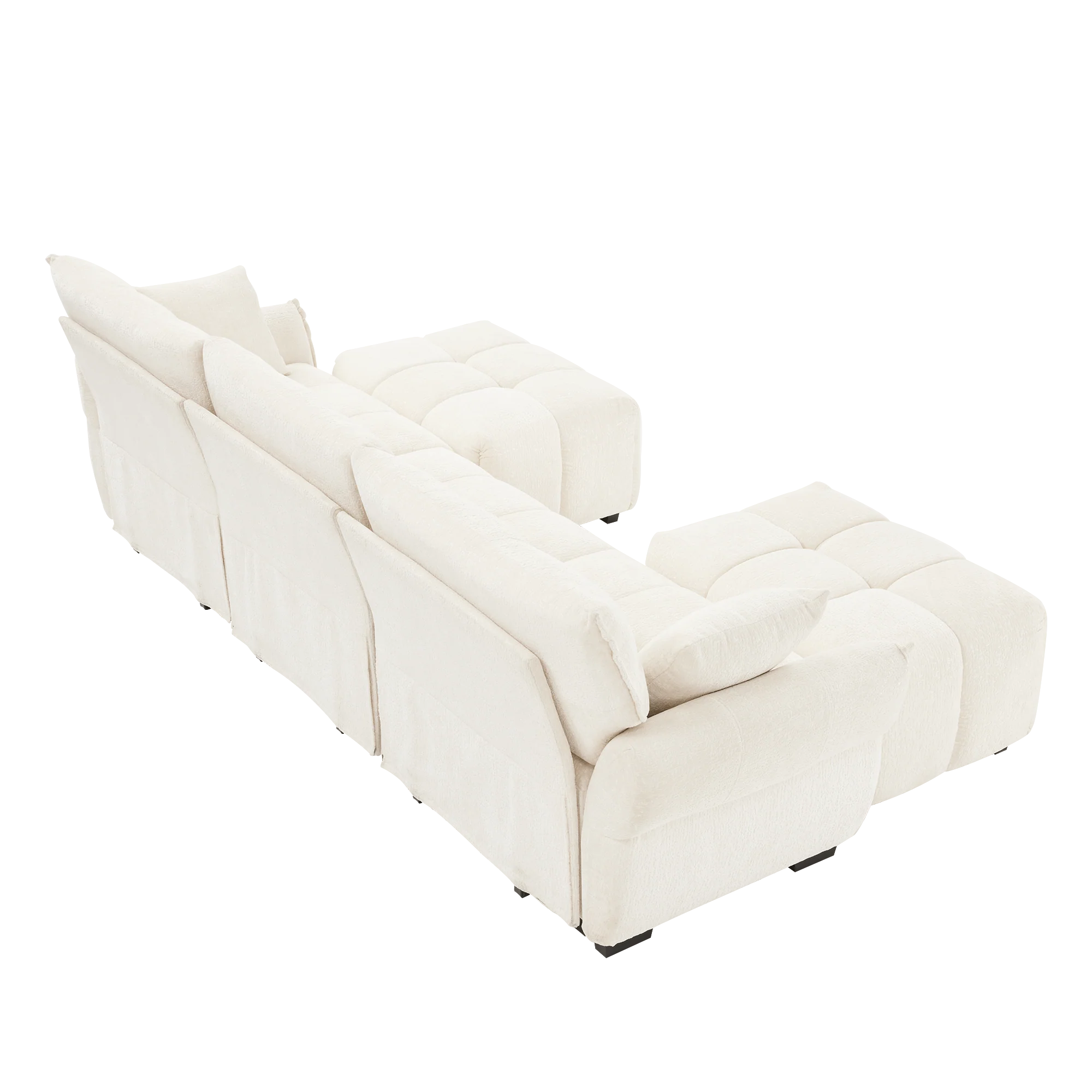 Walker Edison | Chenille Tufted 3 Seater Sofa Set With Ottoman And Throw Pillows