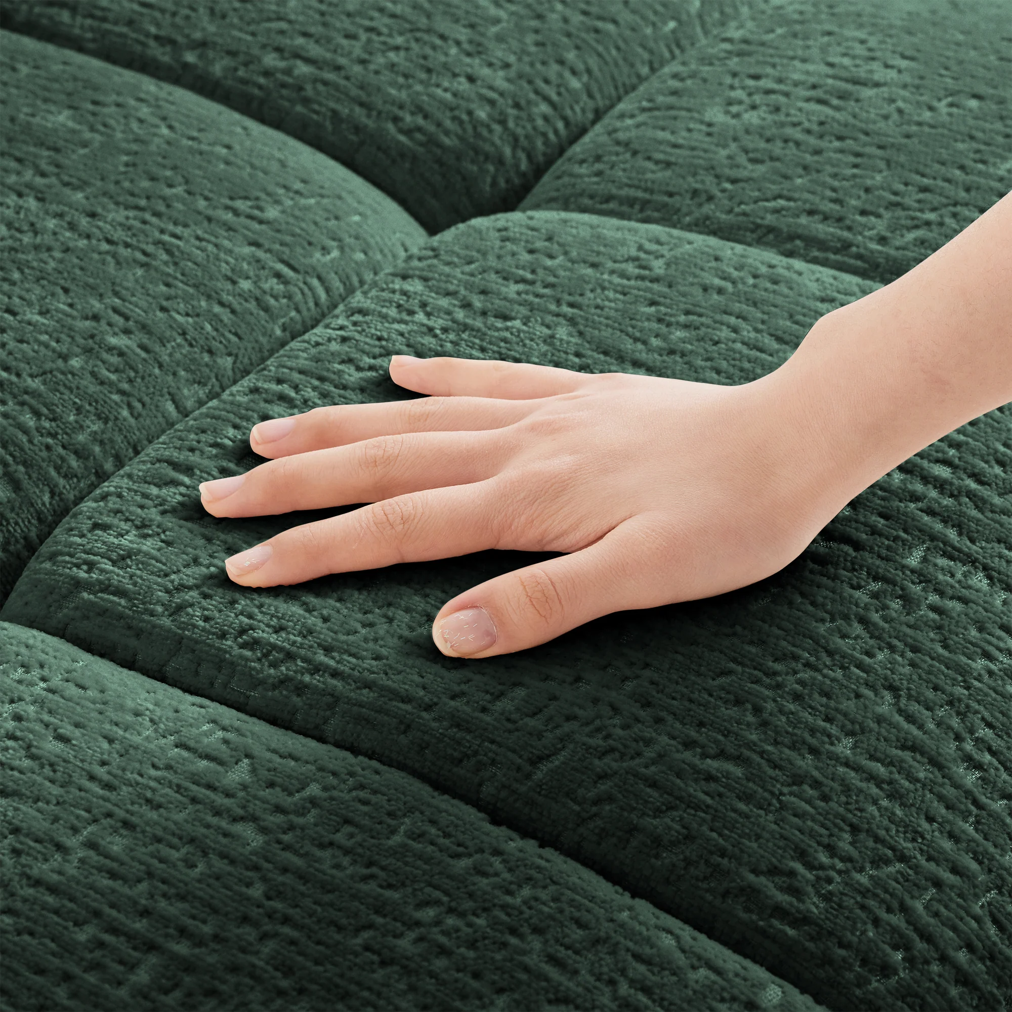 Walker Edison | Green Chenille Tufted Sectional Sofa Set With Ottoman And Throw Pillows