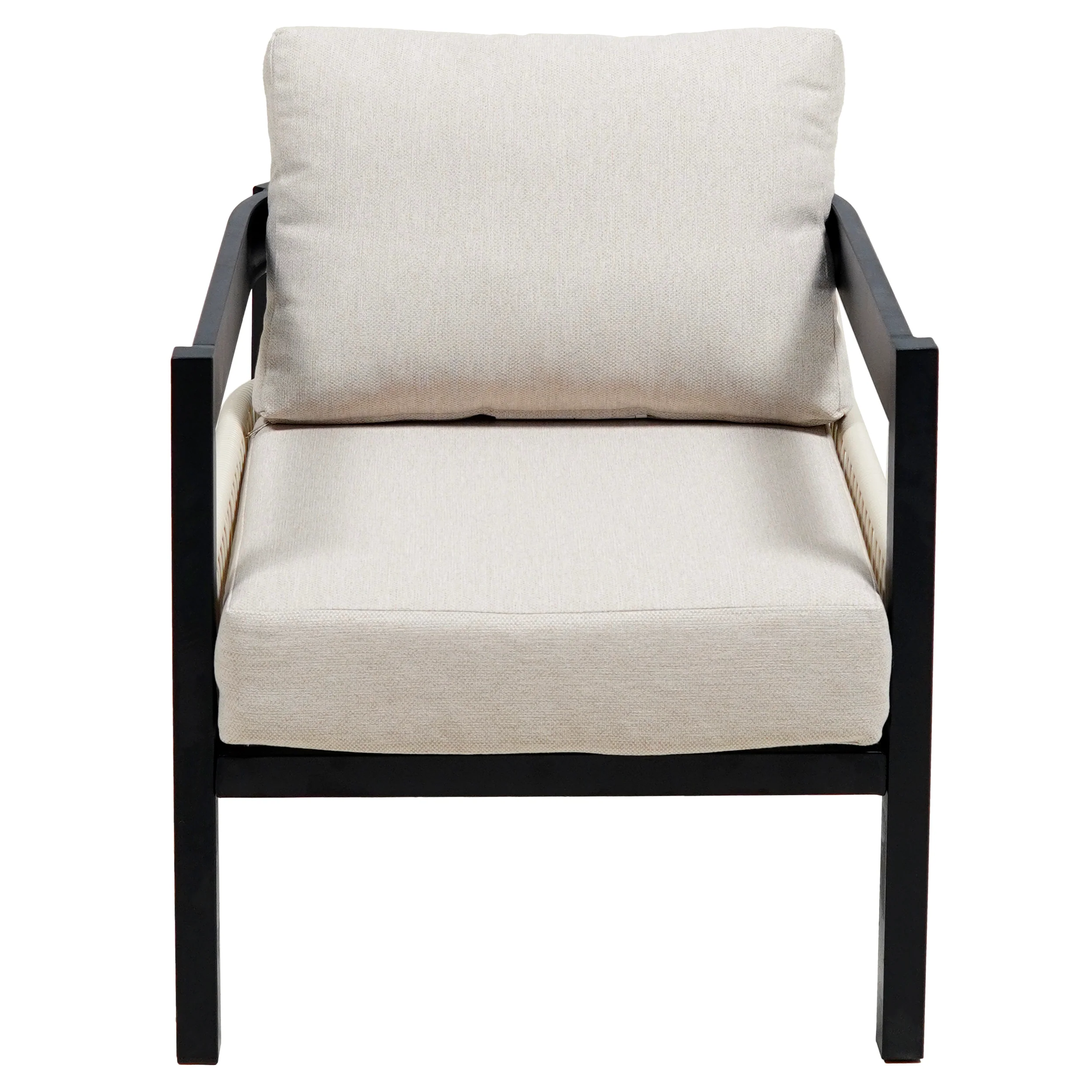 Walker Edison | Modern Rope Design Outdoor Iron Sofa Set with Coffee Table