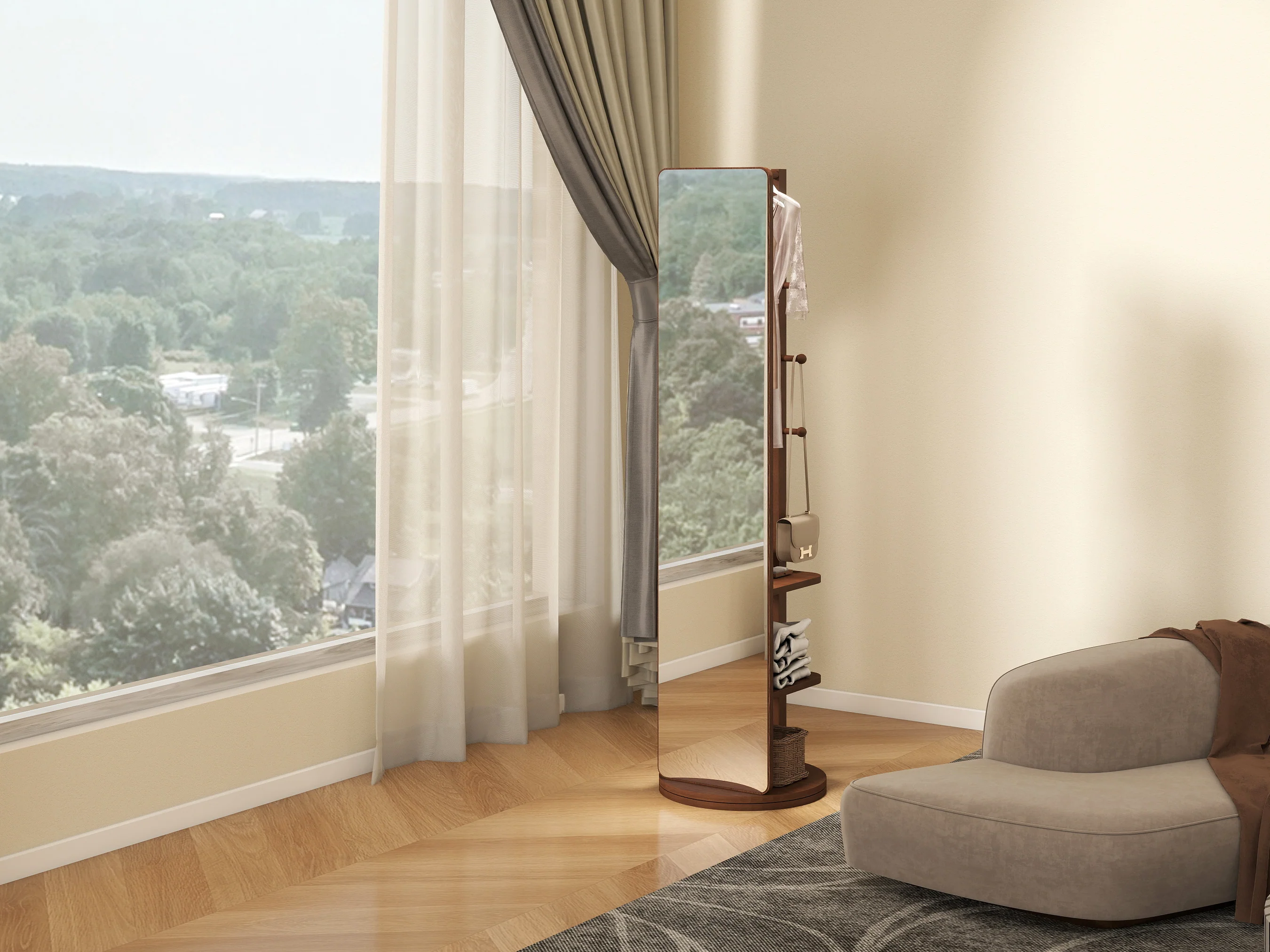 Walker Edison | 360° Rotating 66'x14' Multifunctional Full Length Mirror with Storage